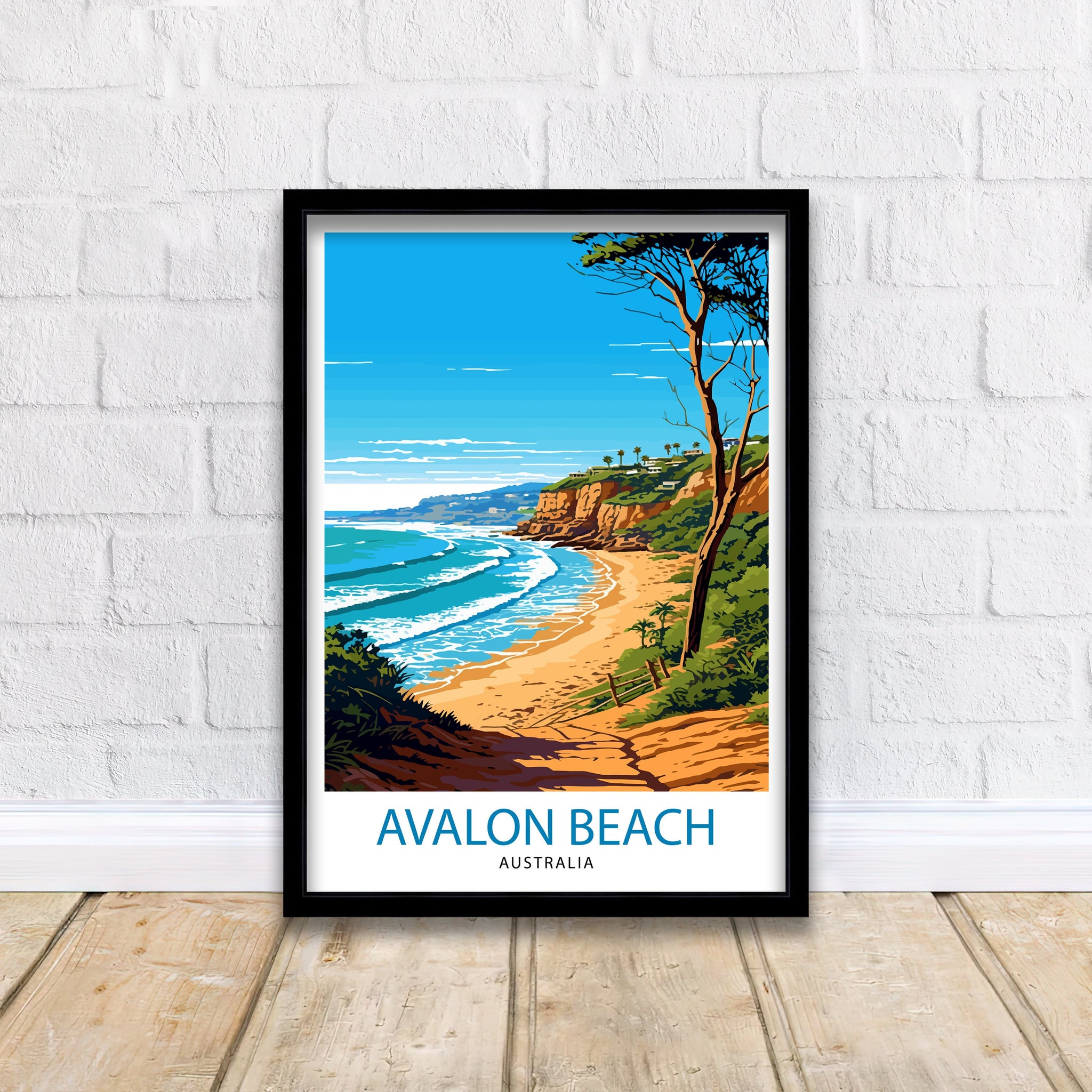 Avalon Beach Australia Travel Print Coastal Wall Decor Avalon Beach Poster Australian Beach Prints Beach Art Print Avalon Beach Illustration
