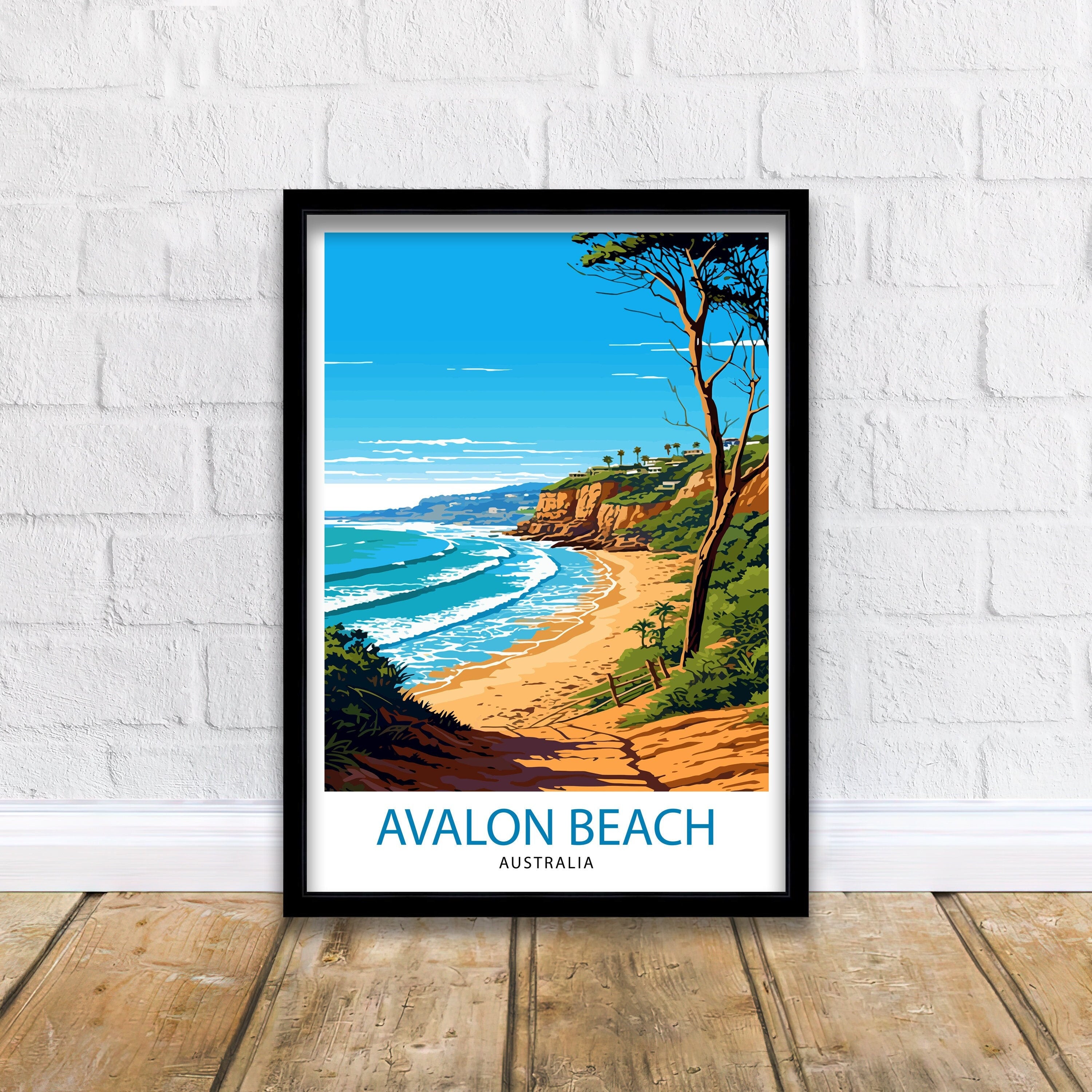 Avalon Beach Australia Travel Print Coastal Wall Decor Avalon Beach Poster Australian Beach Prints Beach Art Print Avalon Beach Illustration