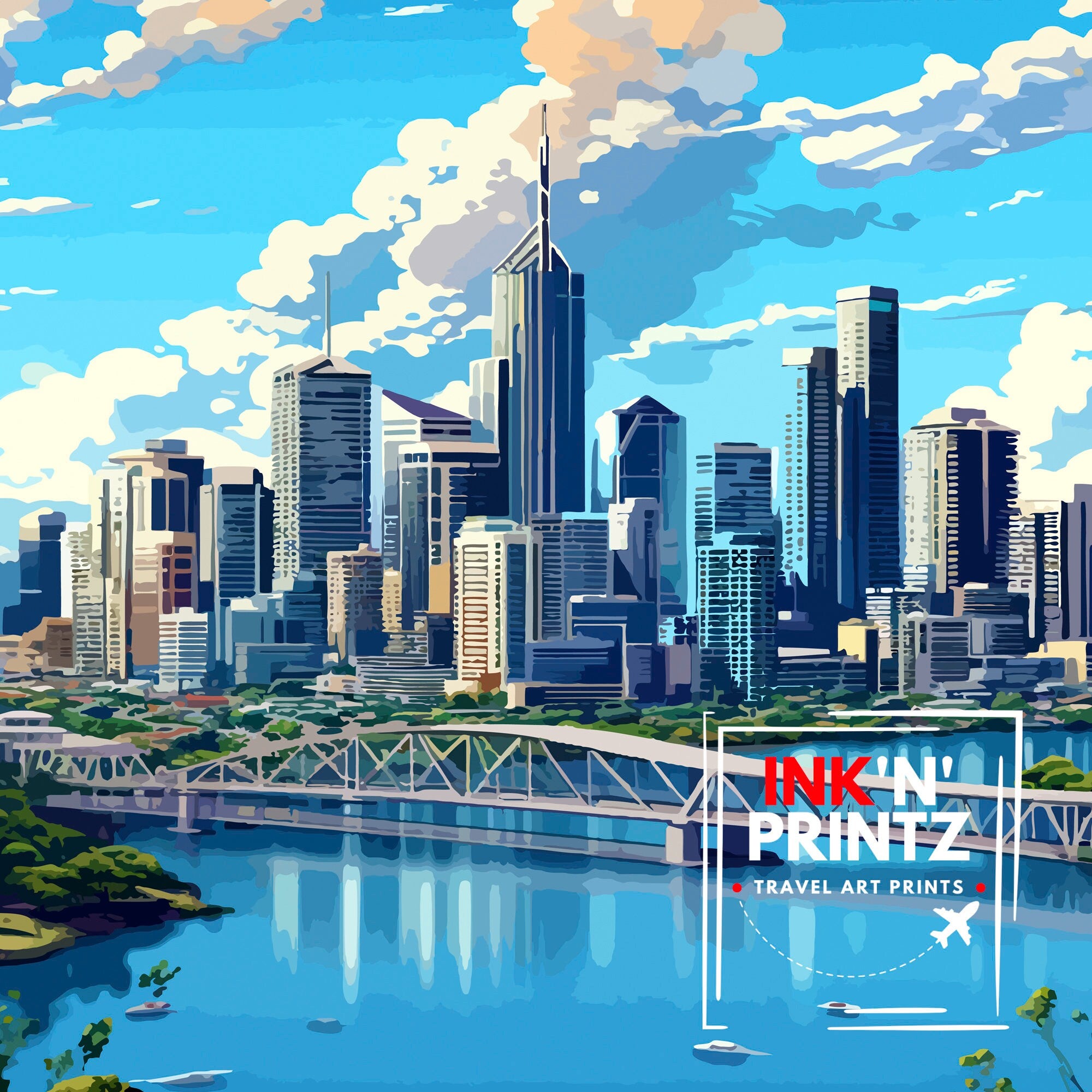 Brisbane Australia Travel Print Brisbane Wall Decor Brisbane Cityscape Poster Australia Travel Prints Brisbane Art Print Brisbane