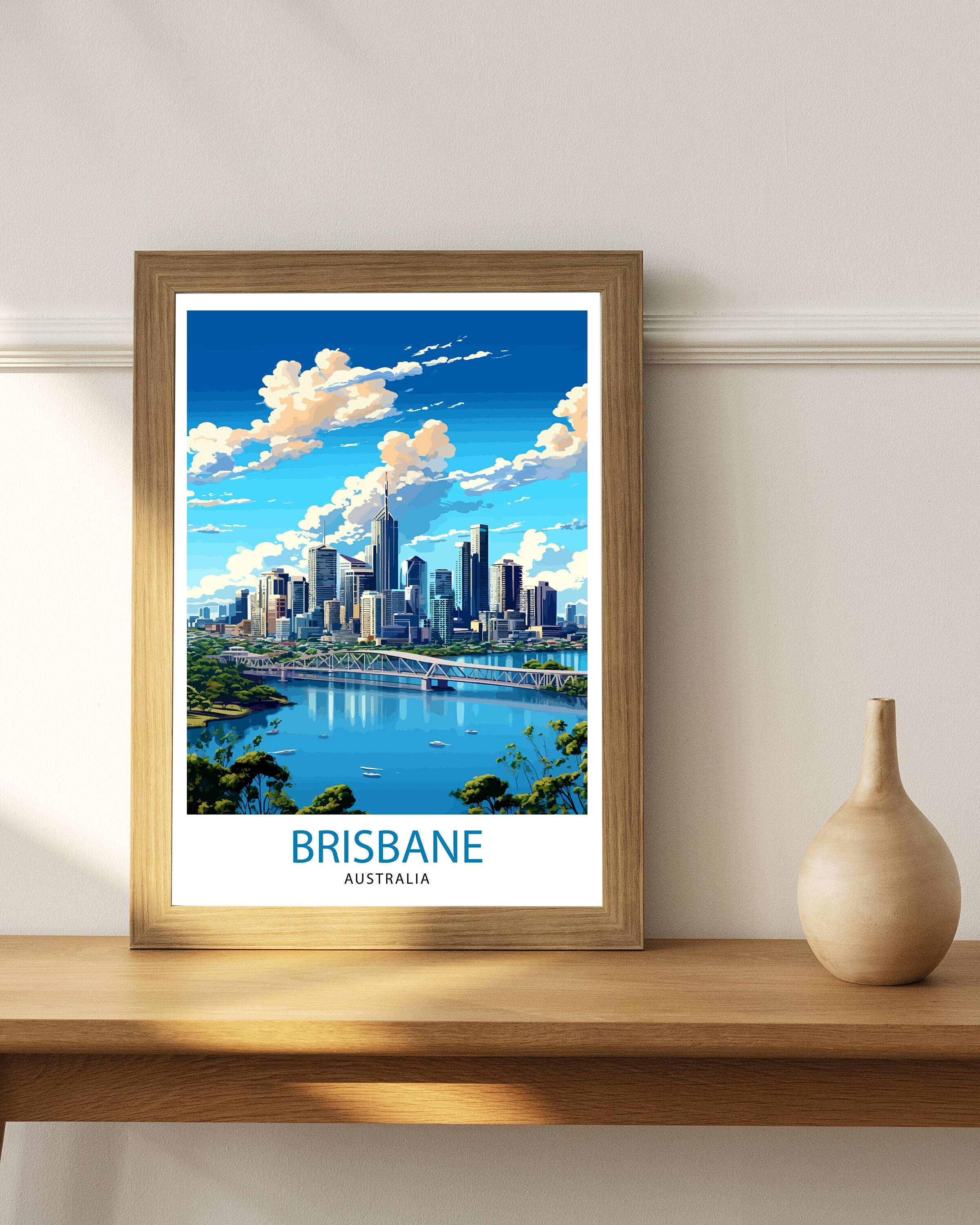 Brisbane Australia Travel Print Brisbane Wall Decor Brisbane Cityscape Poster Australia Travel Prints Brisbane Art Print Brisbane