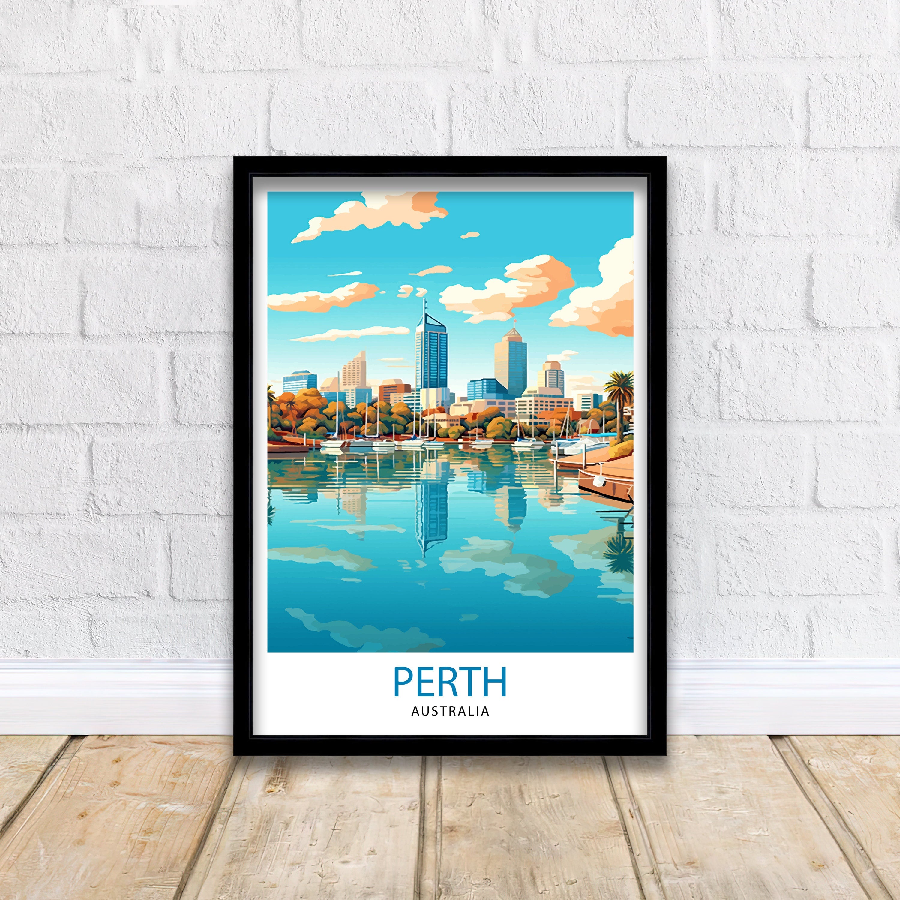 Perth Australia Travel Print Perth Wall Decor Perth Cityscape Poster Australia Travel Prints Perth Art Print Perth Illustration Perth Wall