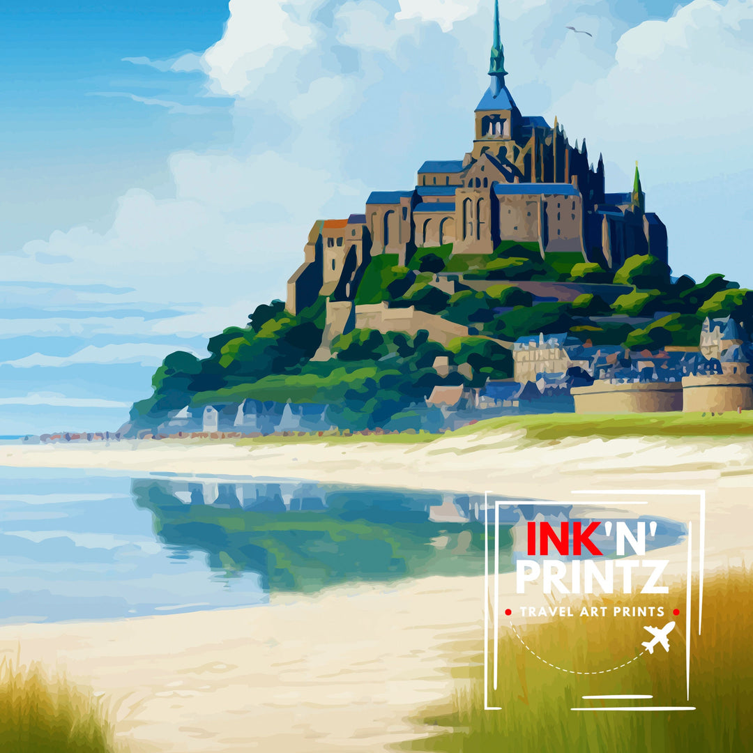 Mont Saint-Michel Travel Print Mont Saint-Michel Wall Art Mont Saint-Michel France Illustration Travel Poster Gift For Mont Saint-Michel