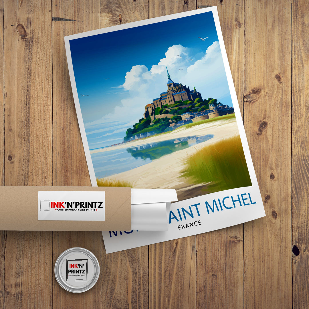 Mont Saint-Michel Travel Print Mont Saint-Michel Wall Art Mont Saint-Michel France Illustration Travel Poster Gift For Mont Saint-Michel