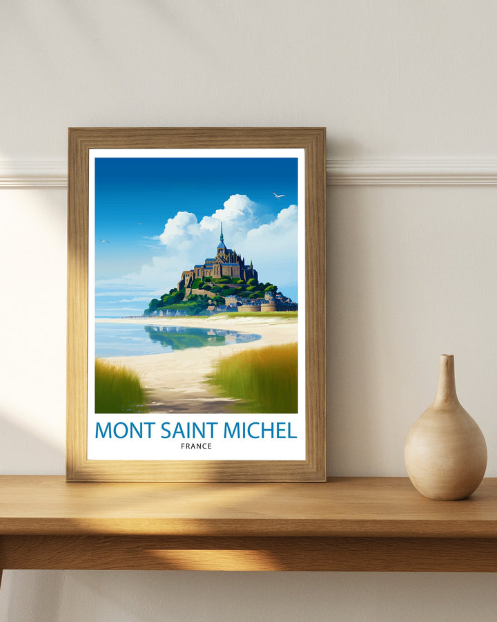Mont Saint-Michel Travel Print Mont Saint-Michel Wall Art Mont Saint-Michel France Illustration Travel Poster Gift For Mont Saint-Michel