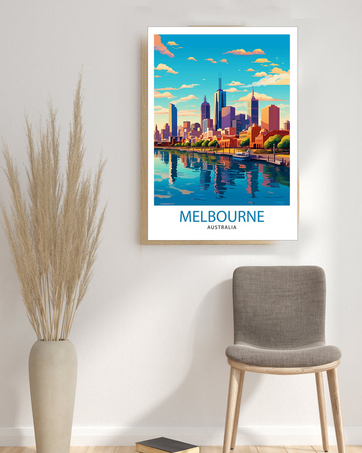 Melbourne Australia Travel Poster Melbourne Cityscape