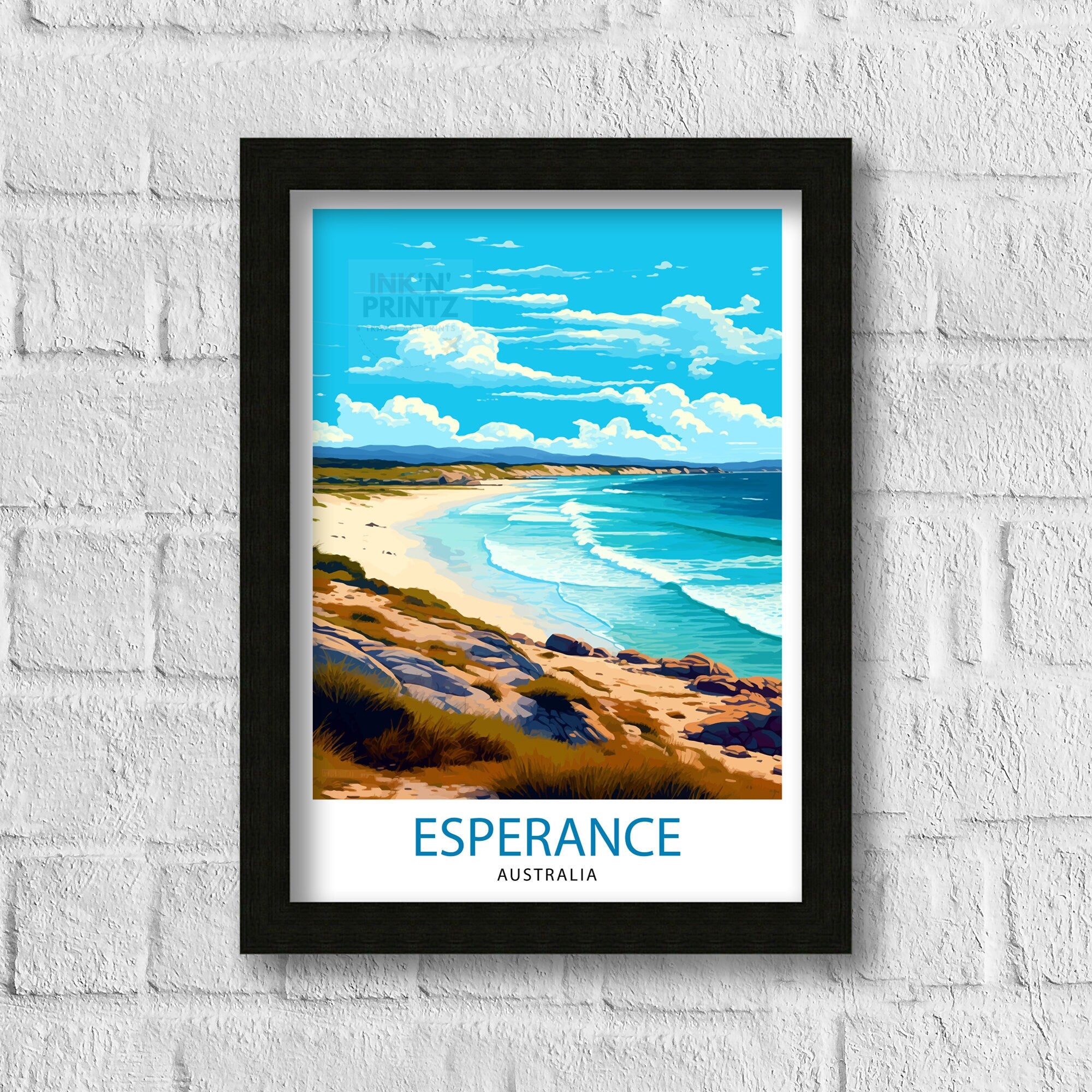 Esperance Australia Travel Print Coastal Wall Decor Esperance Beach Poster Australian Travel Prints Nature Art Print Beach Illustration