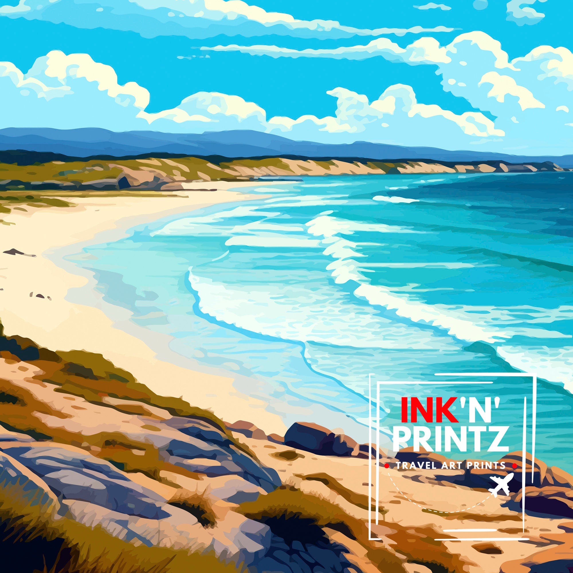 Esperance Australia Travel Print Coastal Wall Decor Esperance Beach Poster Australian Travel Prints Nature Art Print Beach Illustration