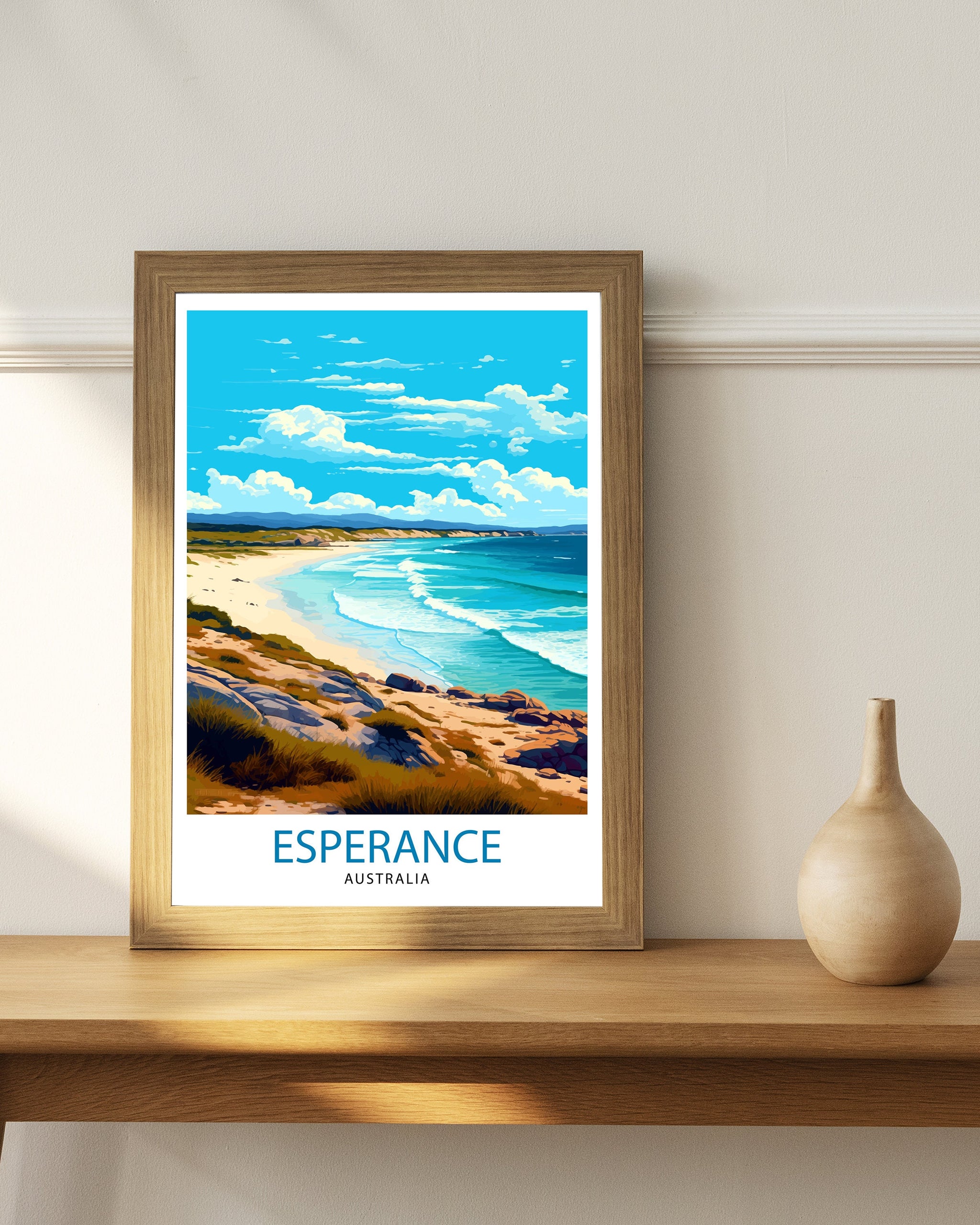 Esperance Australia Travel Print Coastal Wall Decor Esperance Beach Poster Australian Travel Prints Nature Art Print Beach Illustration