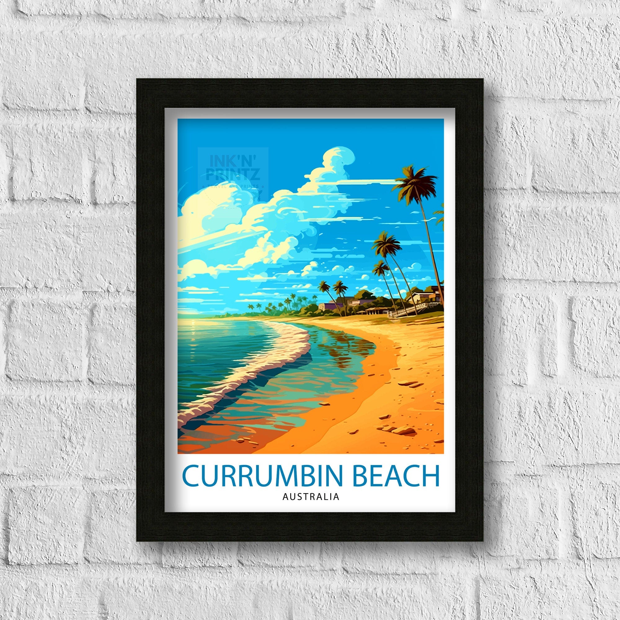 Currimbin Beach Travel Print Coastal Wall Decor Beach Poster Australian Beach Prints Currimbin Beach Art Print Beach Illustration Currimbin