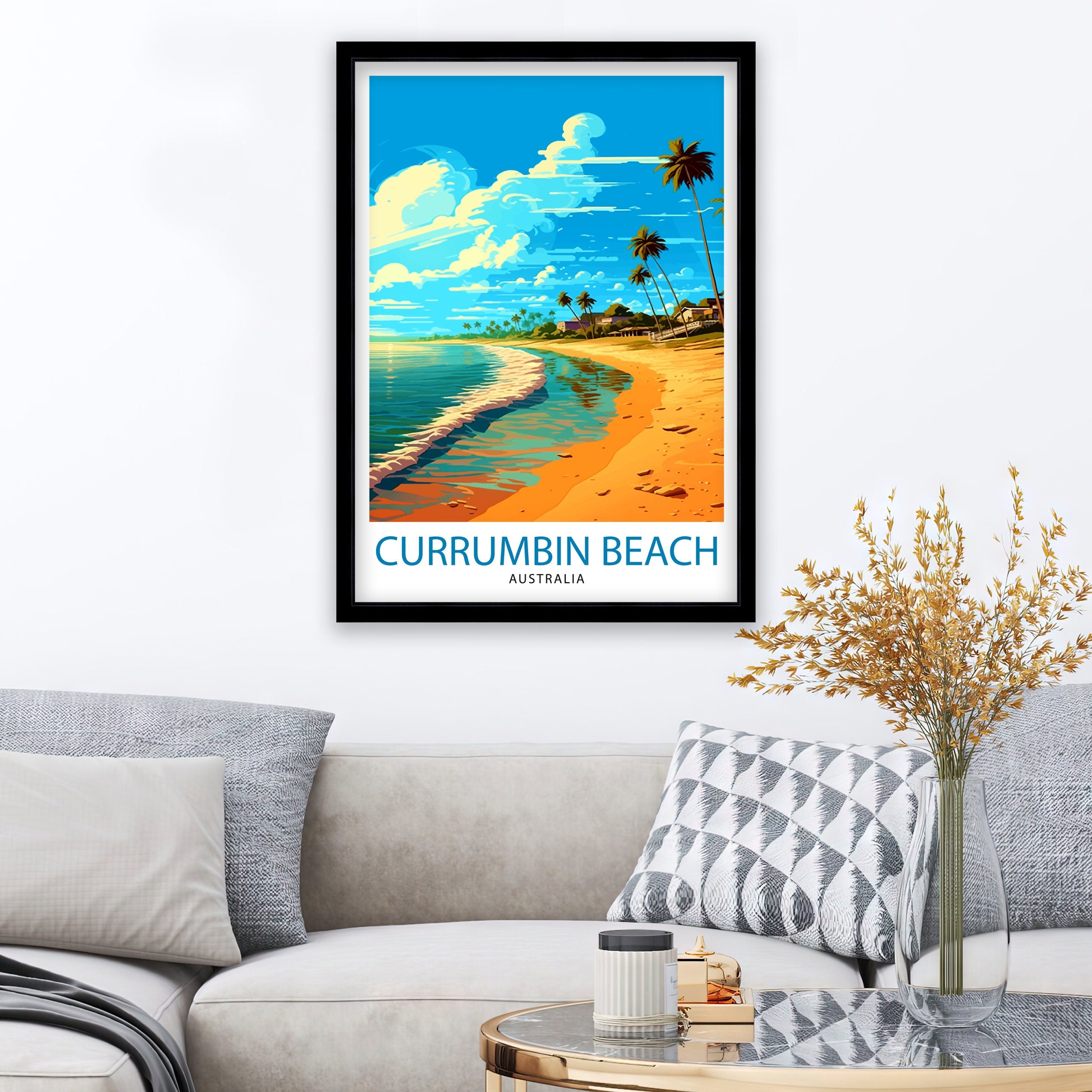 Currimbin Beach Travel Print Coastal Wall Decor Beach Poster Australian Beach Prints Currimbin Beach Art Print Beach Illustration Currimbin