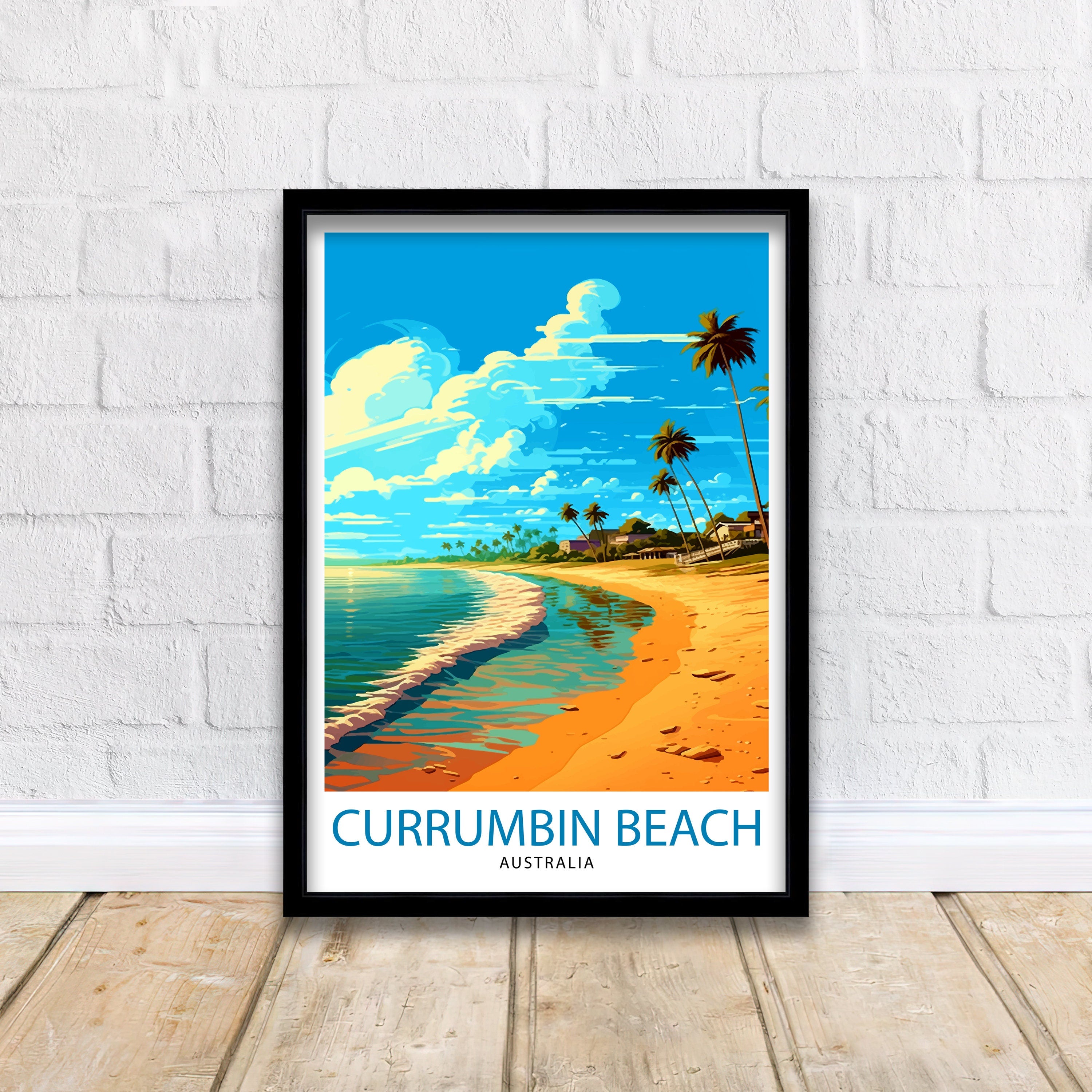 Currimbin Beach Travel Print Coastal Wall Decor Beach Poster Australian Beach Prints Currimbin Beach Art Print Beach Illustration Currimbin