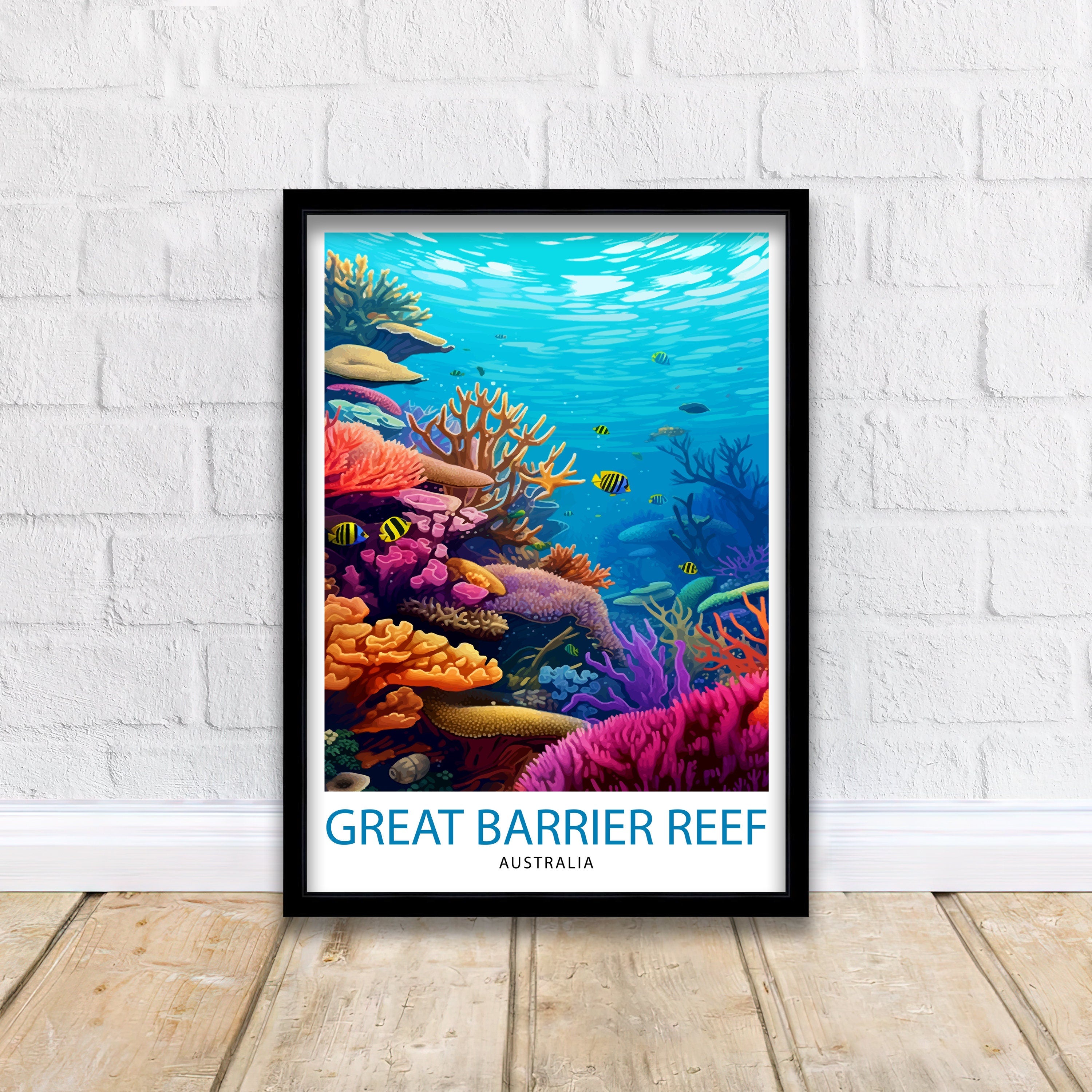 Great Barrier Reef Print | Australia Travel Poster, Marine Life Wall Art