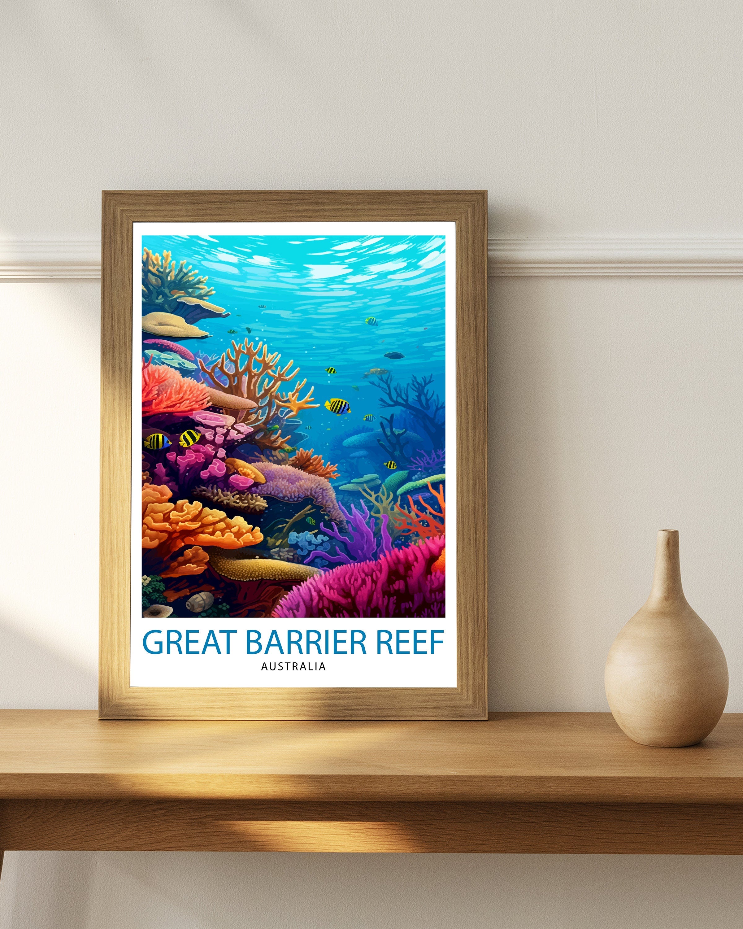 Great Barrier Reef Print | Australia Travel Poster, Marine Life Wall Art