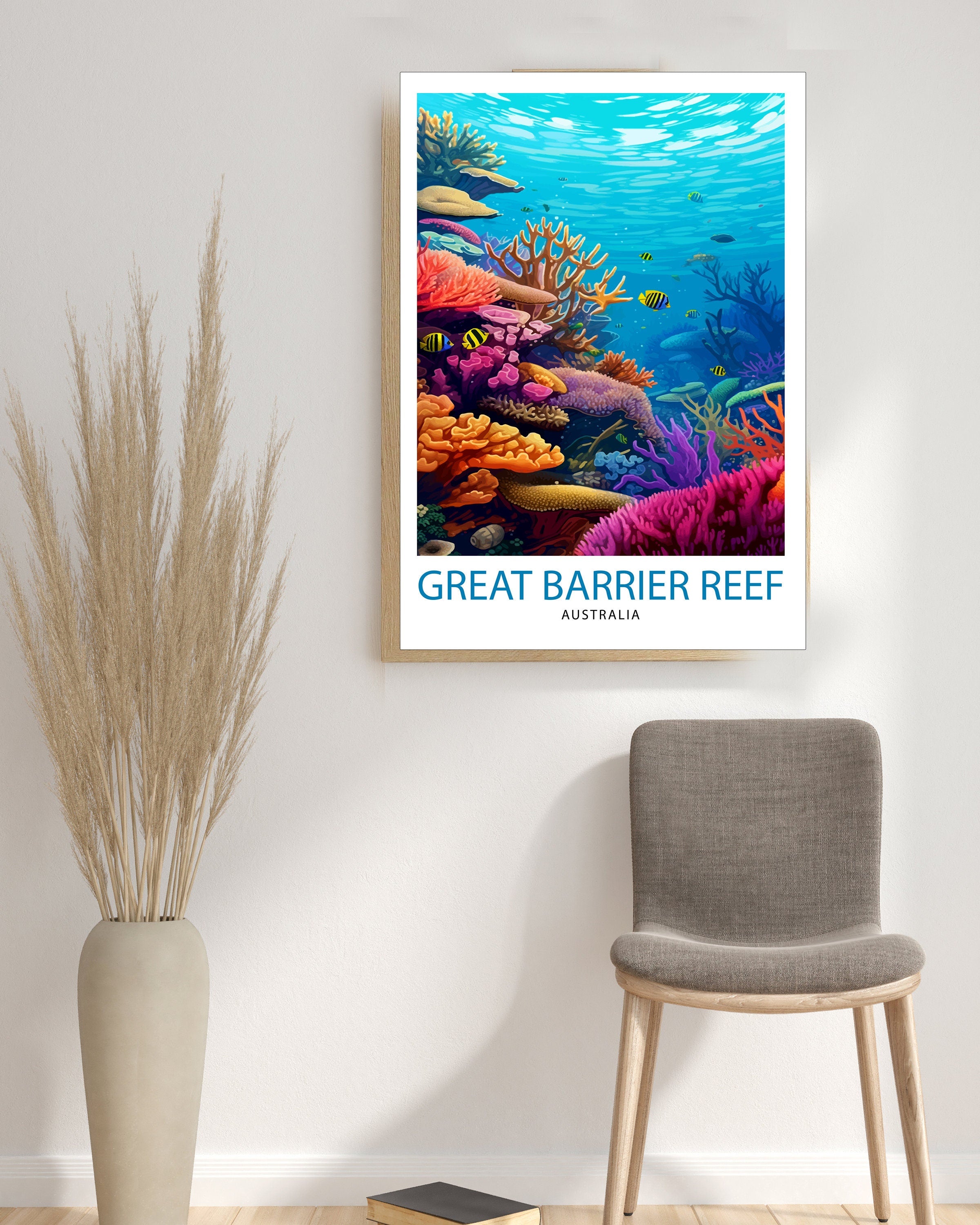 Great Barrier Reef Print | Australia Travel Poster, Marine Life Wall Art
