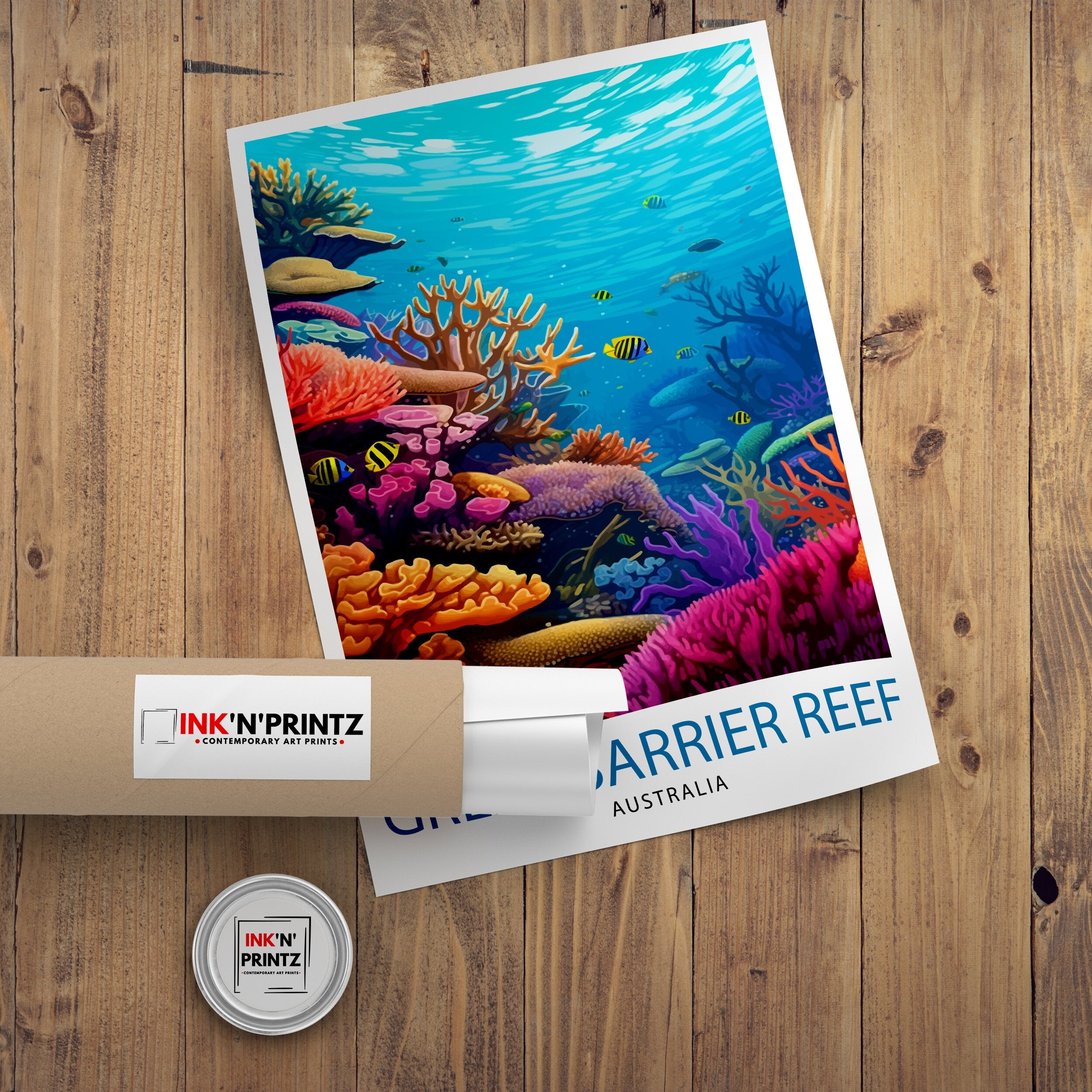 Great Barrier Reef Print | Australia Travel Poster, Marine Life Wall Art