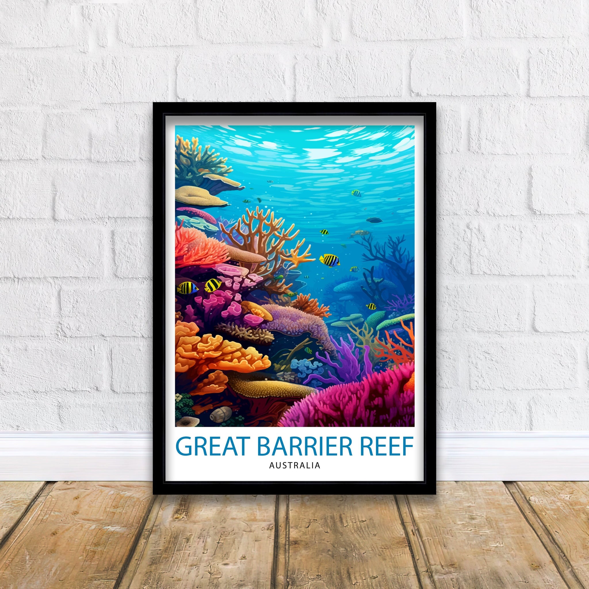 Great Barrier Reef Print | Australia Travel Poster, Marine Life Wall Art