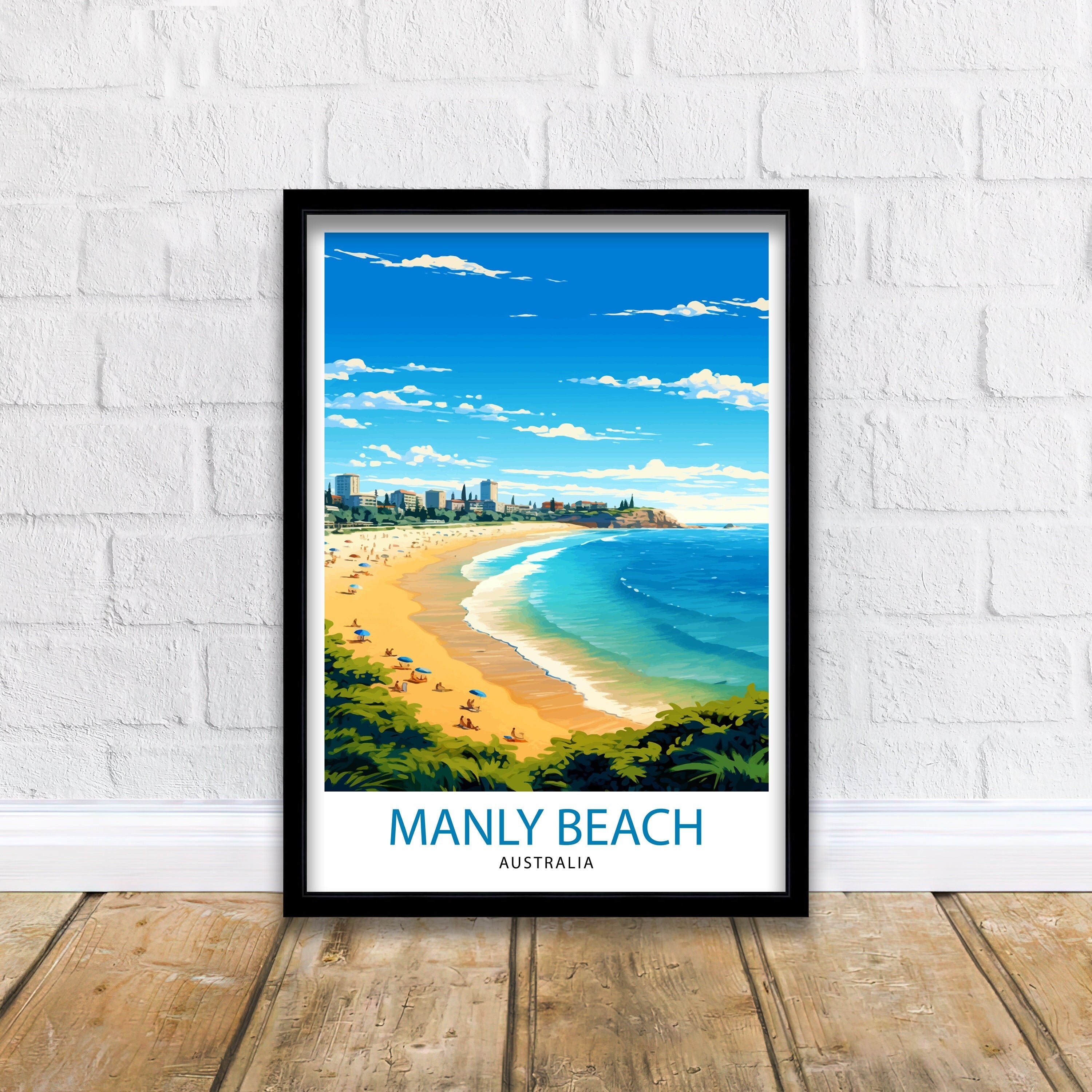 Manly Beach Australia Travel Print Beach Wall Decor Manly Beach Poster Australian Travel Prints Coastal Art Print Manly Beach Illustration