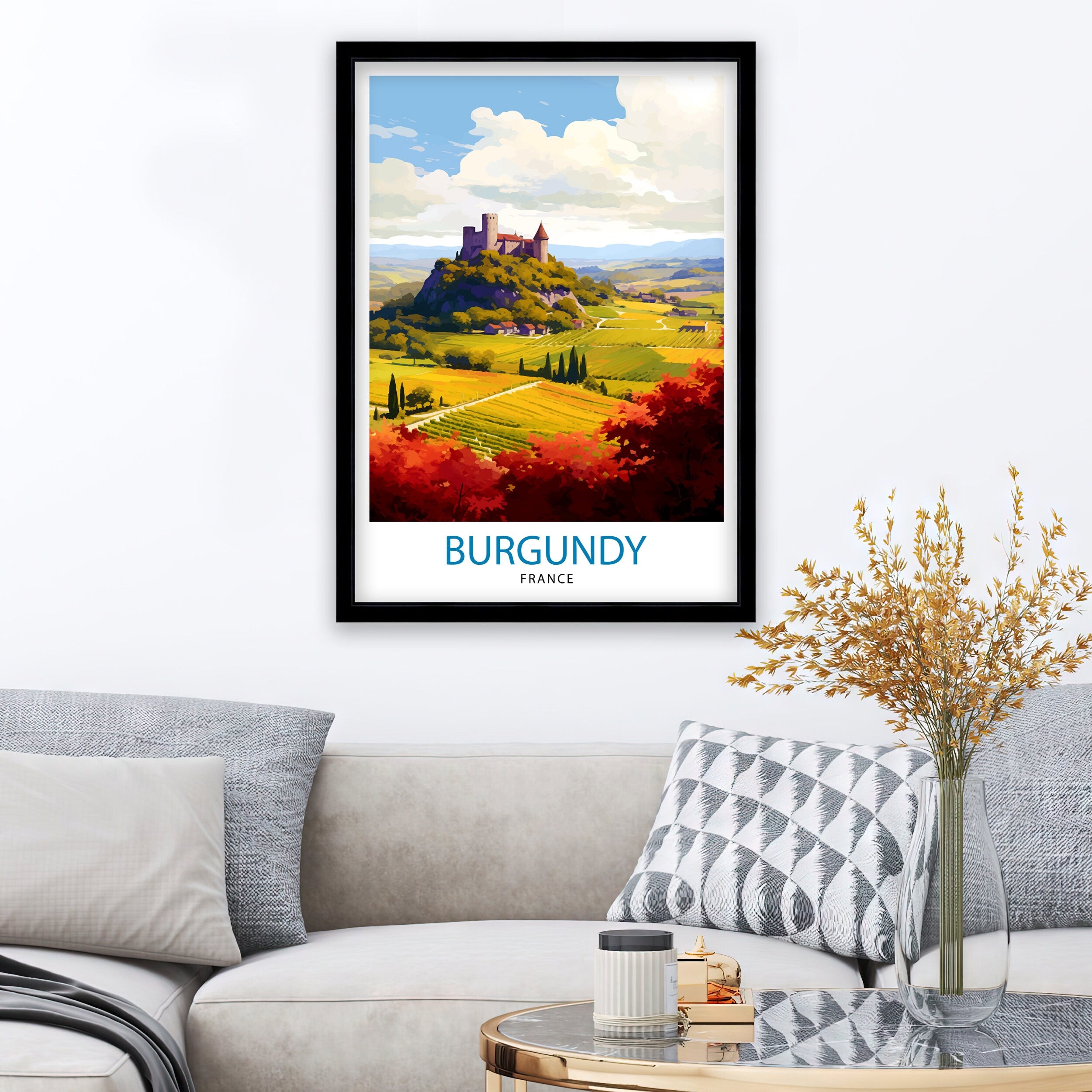 Burgundy France Travel Print Burgundy Wall Decor Burgundy Poster France Travel Prints Burgundy Art Print Burgundy Illustration Burgundy