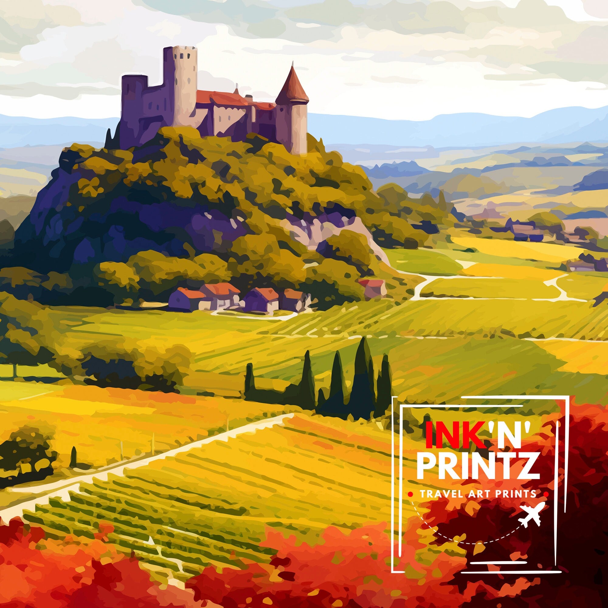 Burgundy France Travel Print Burgundy Wall Decor Burgundy Poster France Travel Prints Burgundy Art Print Burgundy Illustration Burgundy