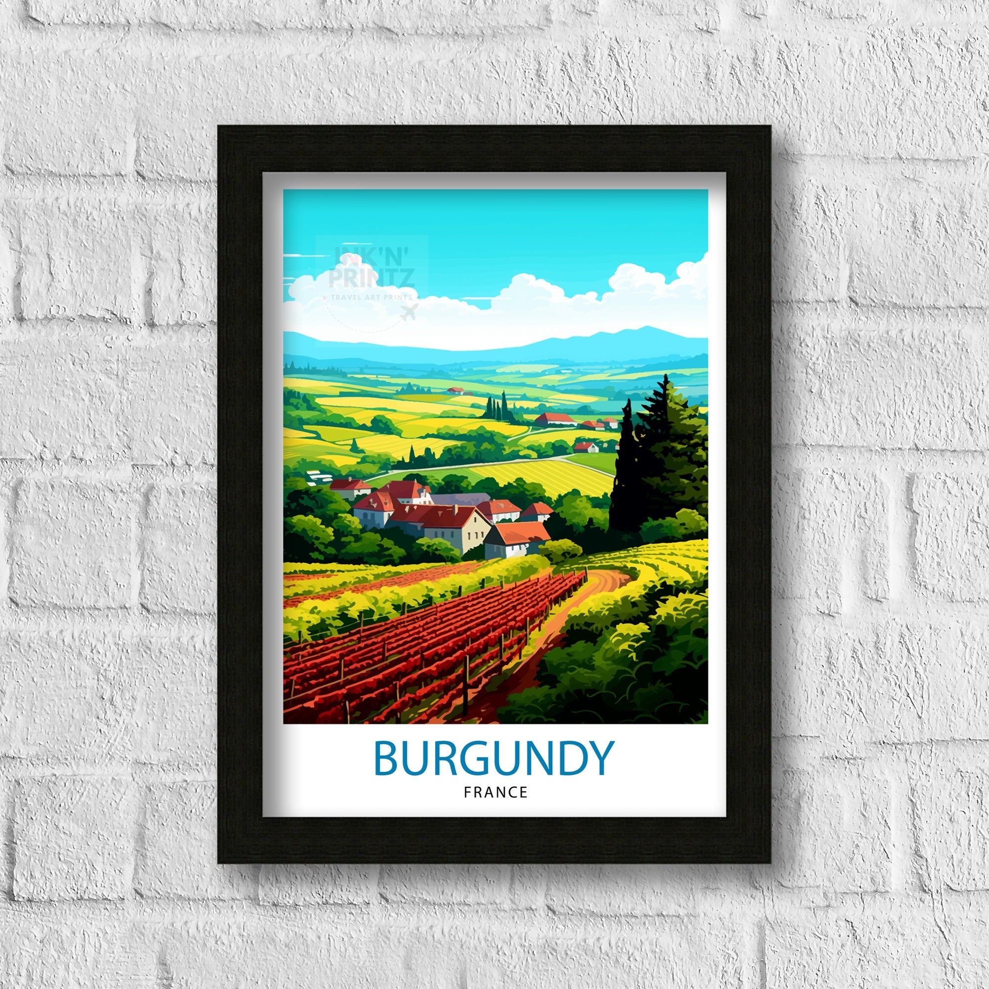 Burgundy France Travel Print Burgundy Wall Decor Burgundy Poster France Travel Prints Burgundy Art Print Burgundy Illustration Burgundy