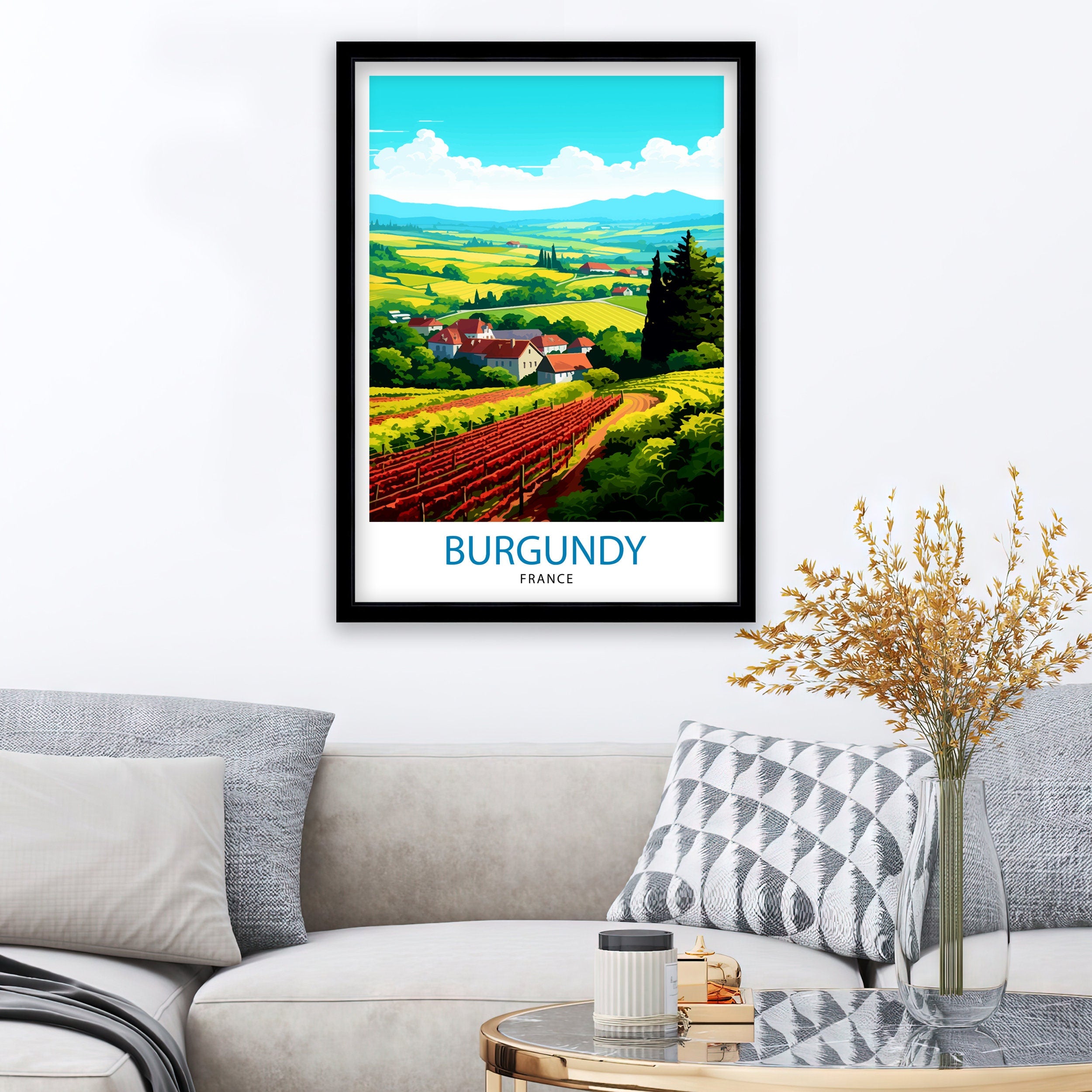 Burgundy France Travel Print Burgundy Wall Decor Burgundy Poster France Travel Prints Burgundy Art Print Burgundy Illustration Burgundy