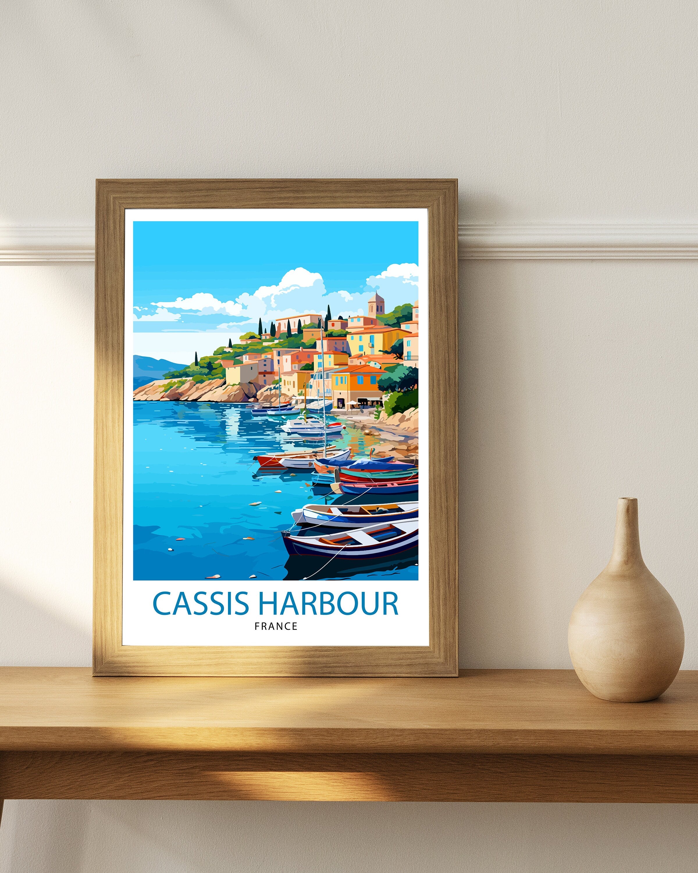 Cassis Harbour Travel Print Cassis Wall Decor Cassis Poster French Riviera Travel Prints Cassis Art Print Cassis Illustration Cassis Wall