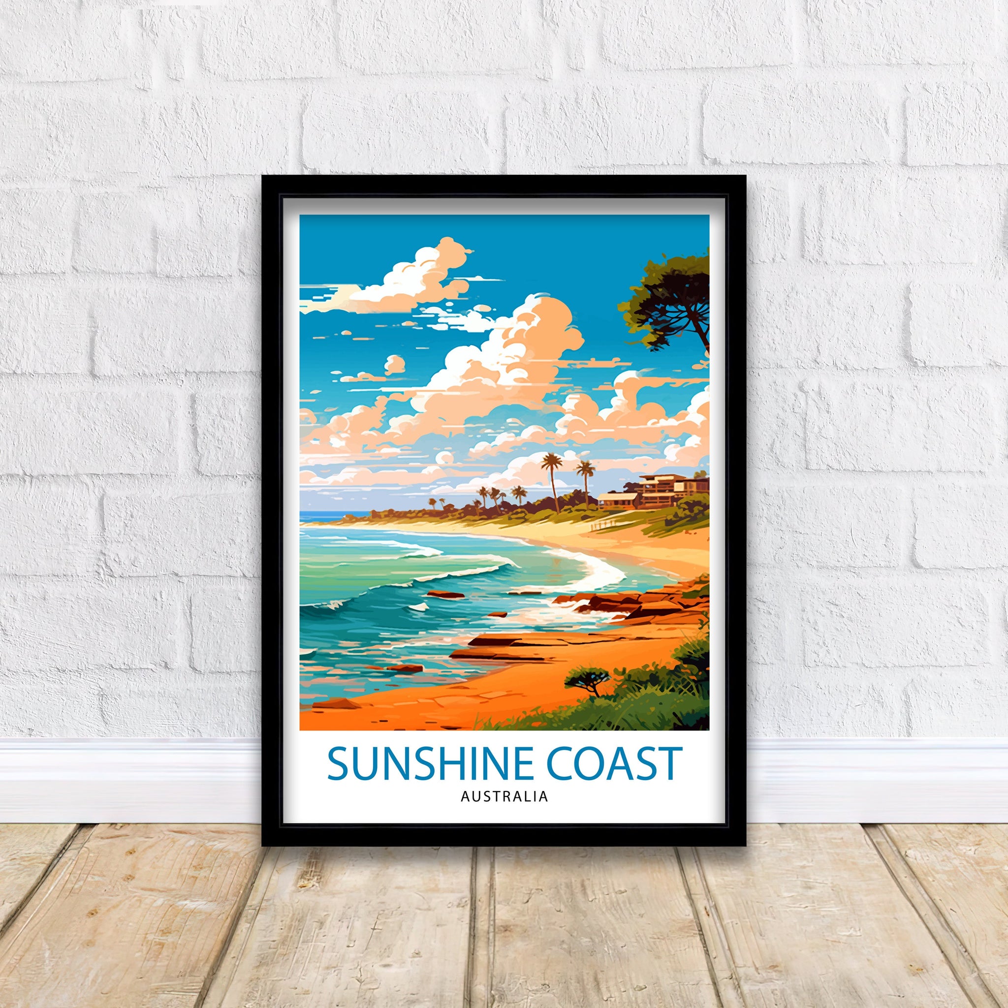 Sunshine Coast Australia Travel Print Coastal Wall Decor Sunshine Coast Poster Australian Travel Prints Beach Art Print Coastal Illustration