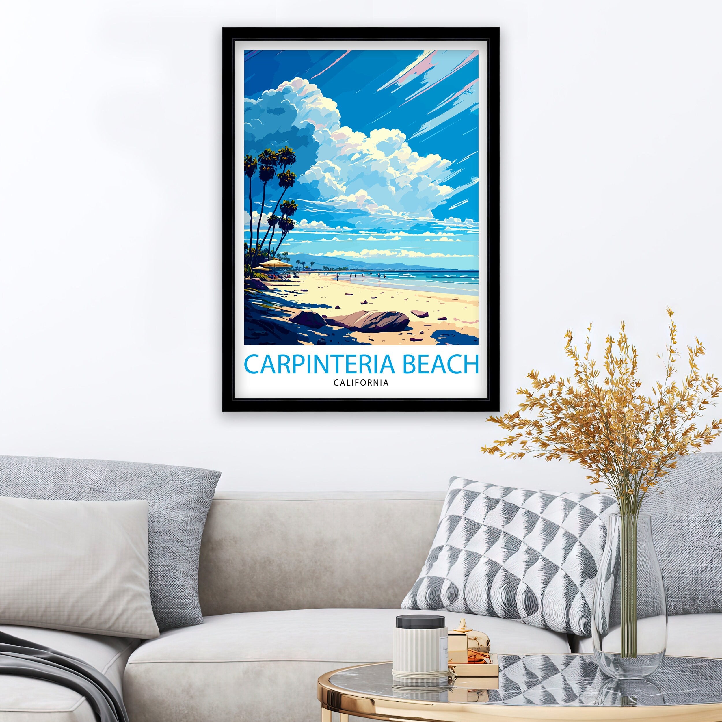 Carpinteria Beach California Travel Print| Carpinteria Wall Art Home Living Decor California Illustration Travel Poster Gift Beach House