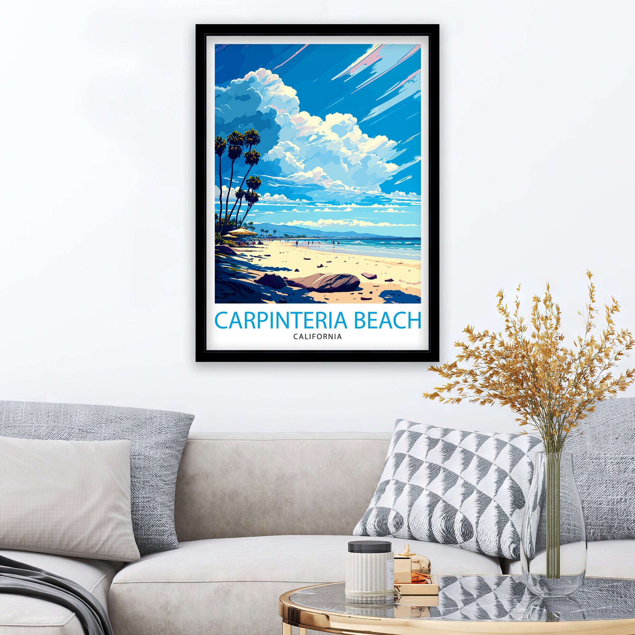 Carpinteria Beach California Travel Print| Carpinteria Wall Art Home Living Decor California Illustration Travel Poster Gift Beach House