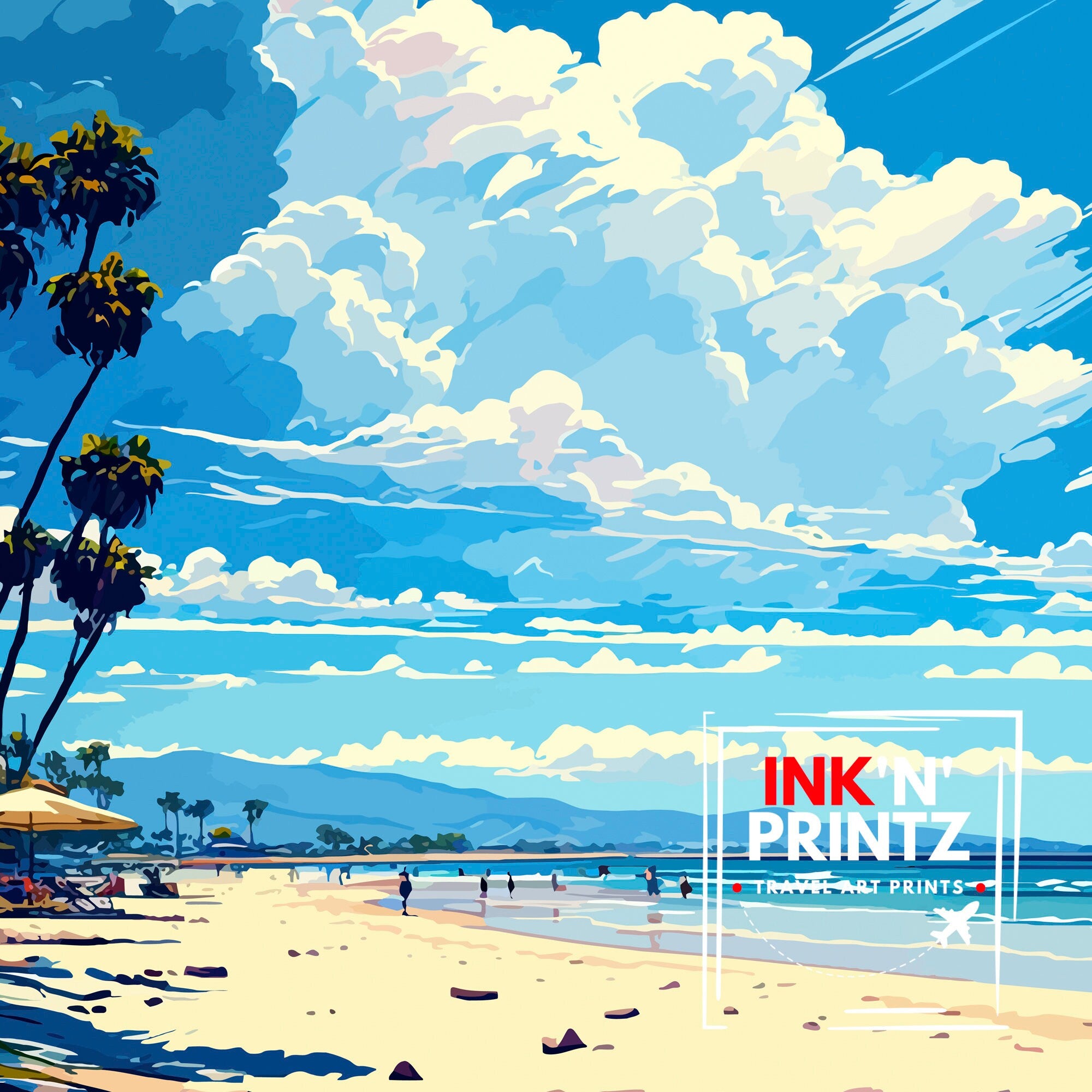 Carpinteria Beach California Travel Print| Carpinteria Wall Art Home Living Decor California Illustration Travel Poster Gift Beach House