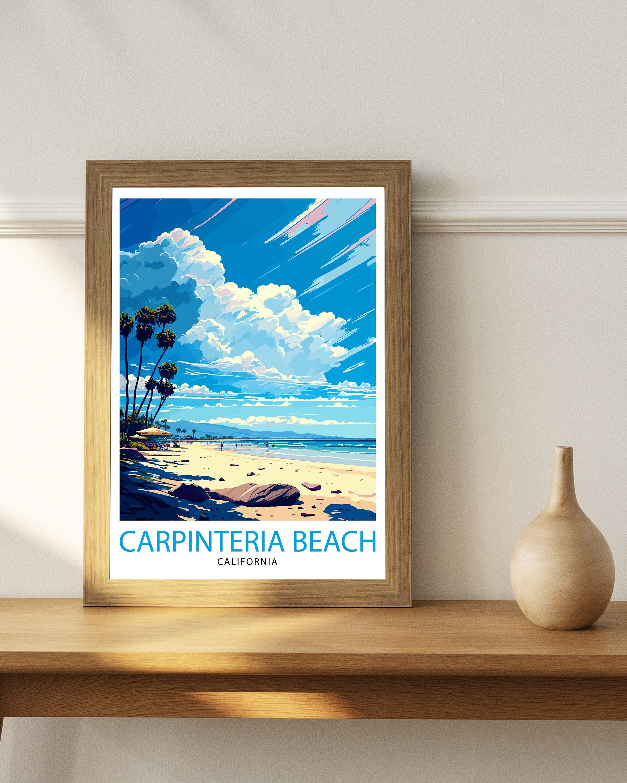 Carpinteria Beach California Travel Print| Carpinteria Wall Art Home Living Decor California Illustration Travel Poster Gift Beach House