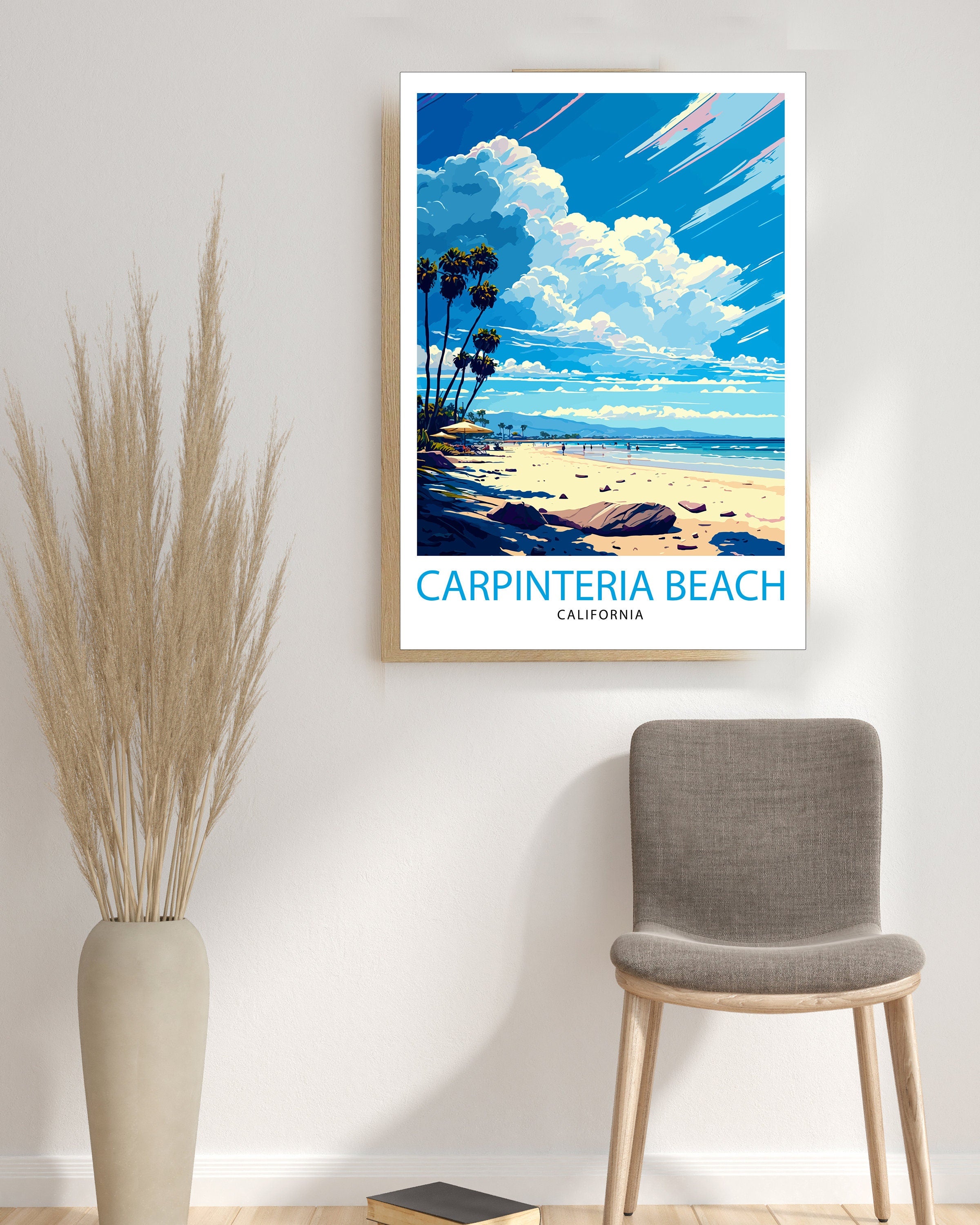 Carpinteria Beach California Travel Print| Carpinteria Wall Art Home Living Decor California Illustration Travel Poster Gift Beach House