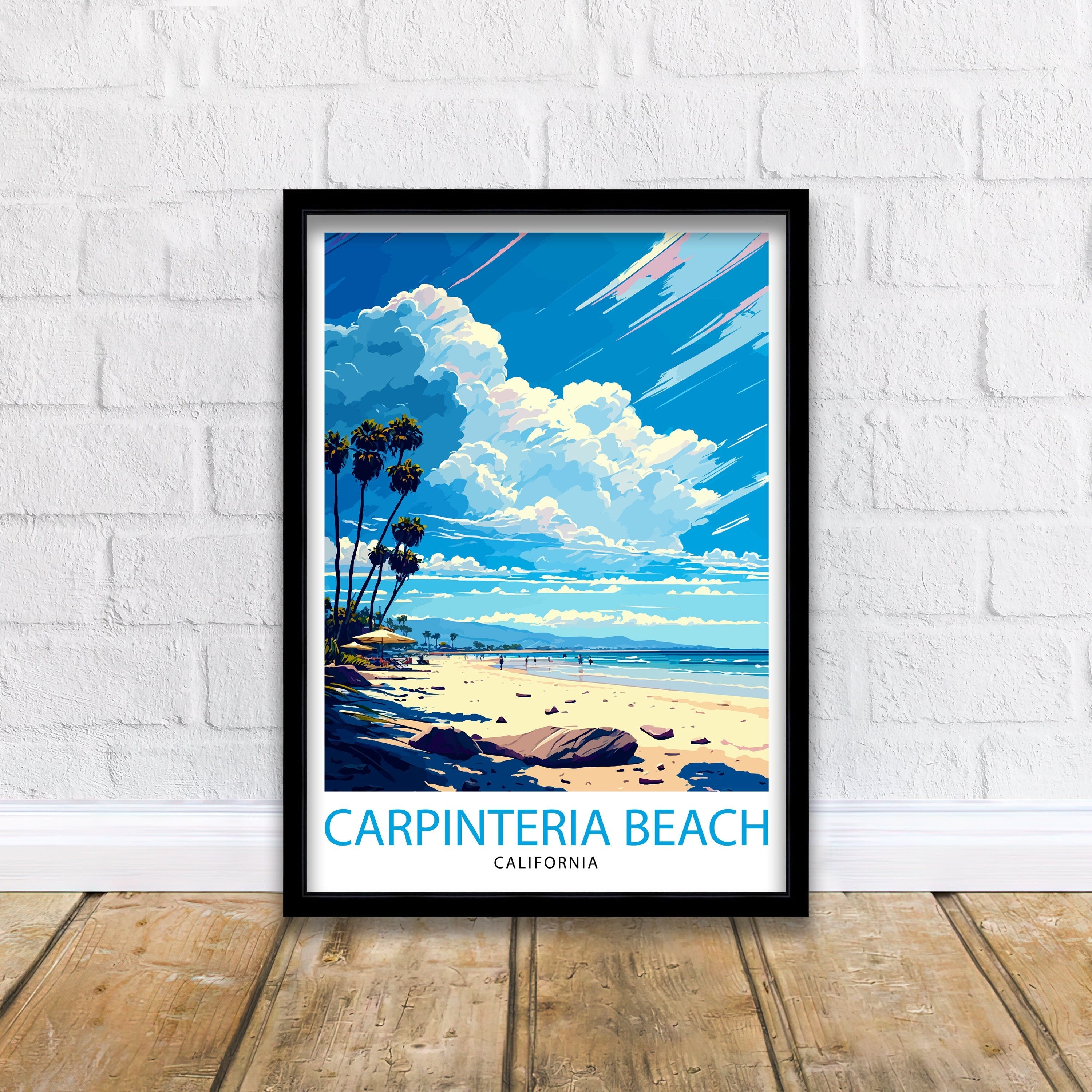 Carpinteria Beach California Travel Print| Carpinteria Wall Art Home Living Decor California Illustration Travel Poster Gift Beach House