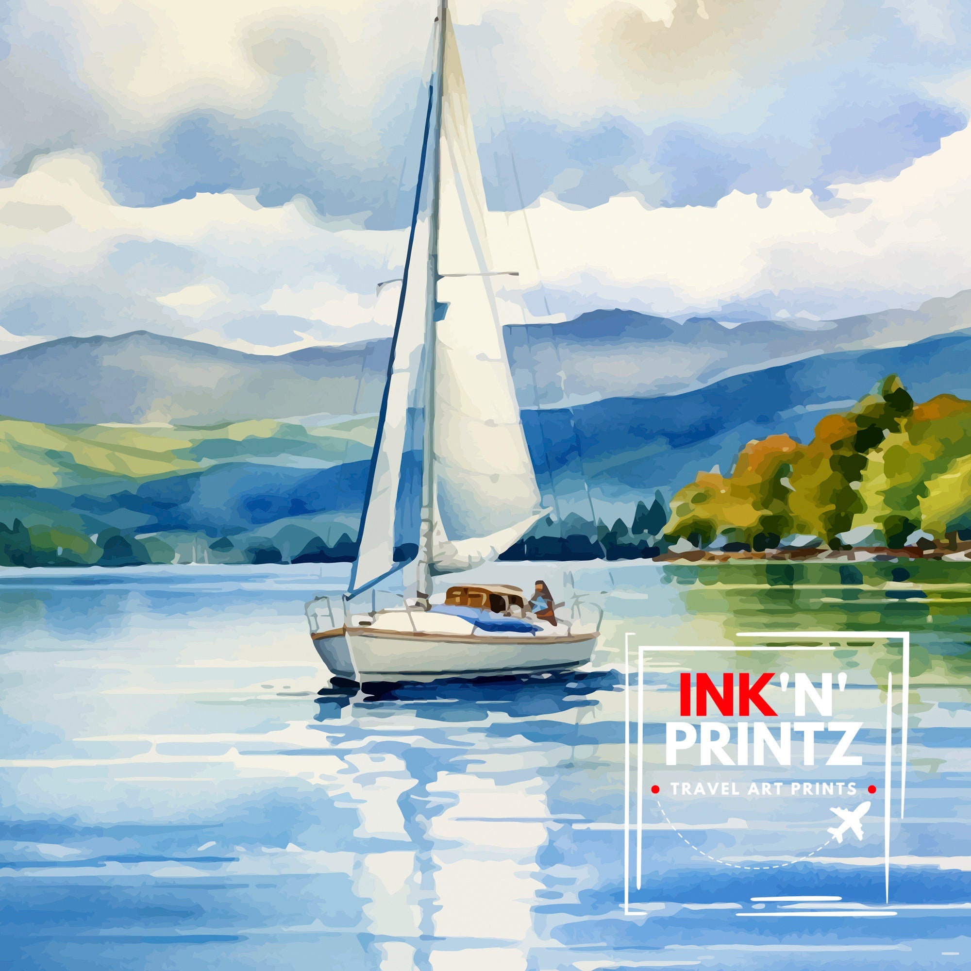 Lake Windermere Travel Print | Lake District Print | Lake District Art | Lake District Poster | The Lake District | Travel Print