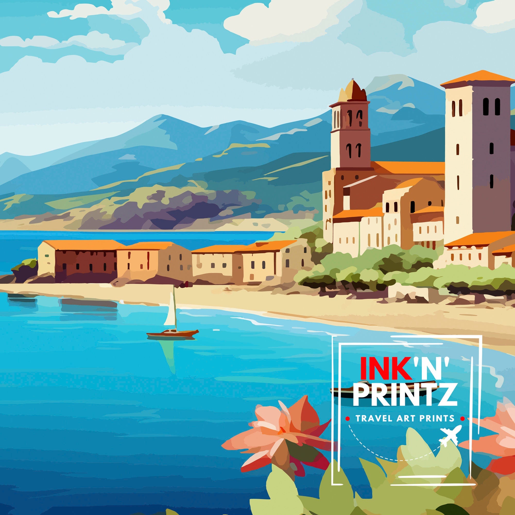 Collioure France Travel Print Collioure Wall Decor Collioure Poster French Riviera Travel Prints Collioure Art Print Collioure Illustration
