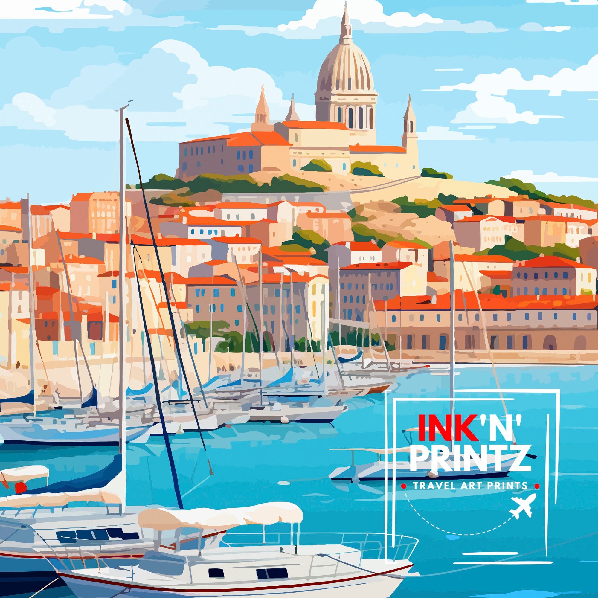 Marseille France Travel Print Marseille Wall Decor Marseille Poster France Travel Prints Marseille Art Print Marseille Illustration