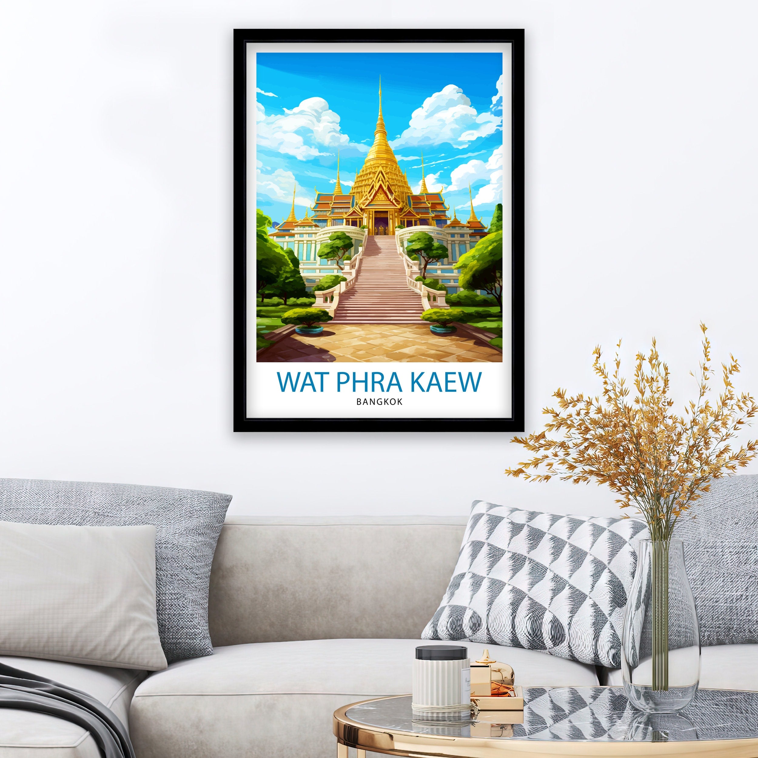 Wat Phra Kaew Thailand Travel Print Thai Temple Wall Decor Bangkok Landmark Poster Thailand Travel Prints Wat Phra Kaew Art Print Thai