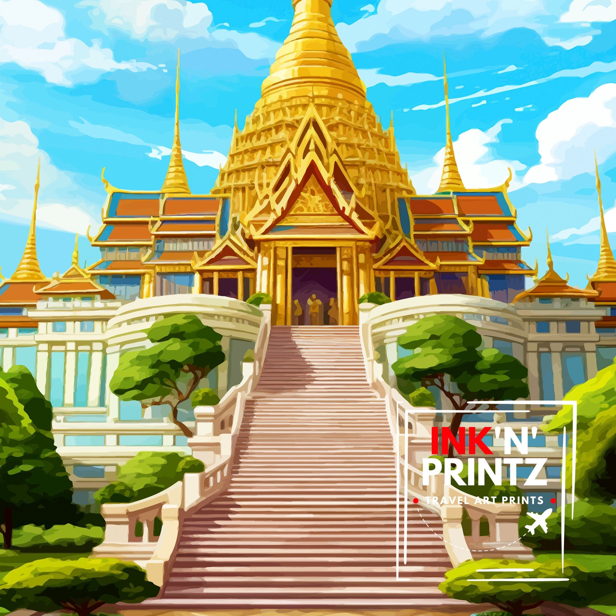 Wat Phra Kaew Thailand Travel Print Thai Temple Wall Decor Bangkok Landmark Poster Thailand Travel Prints Wat Phra Kaew Art Print Thai