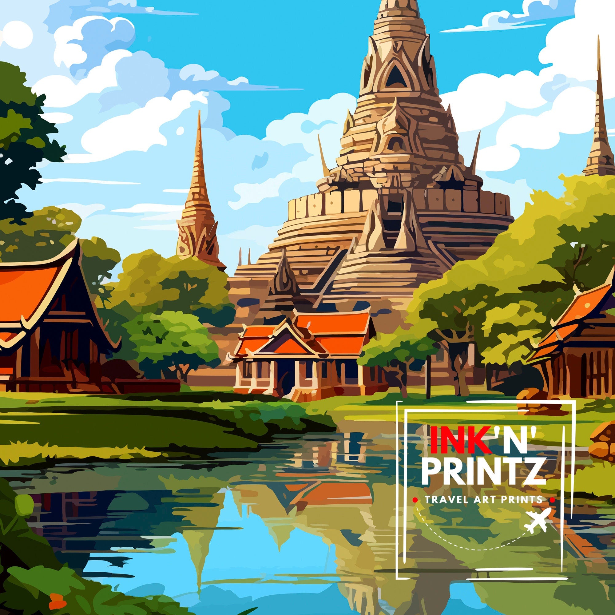 Ayutthaya Thailand Travel Print Ayutthaya Wall Decor Ayutthaya Poster Thailand Travel Prints Ayutthaya Art Print Ayutthaya Illustration