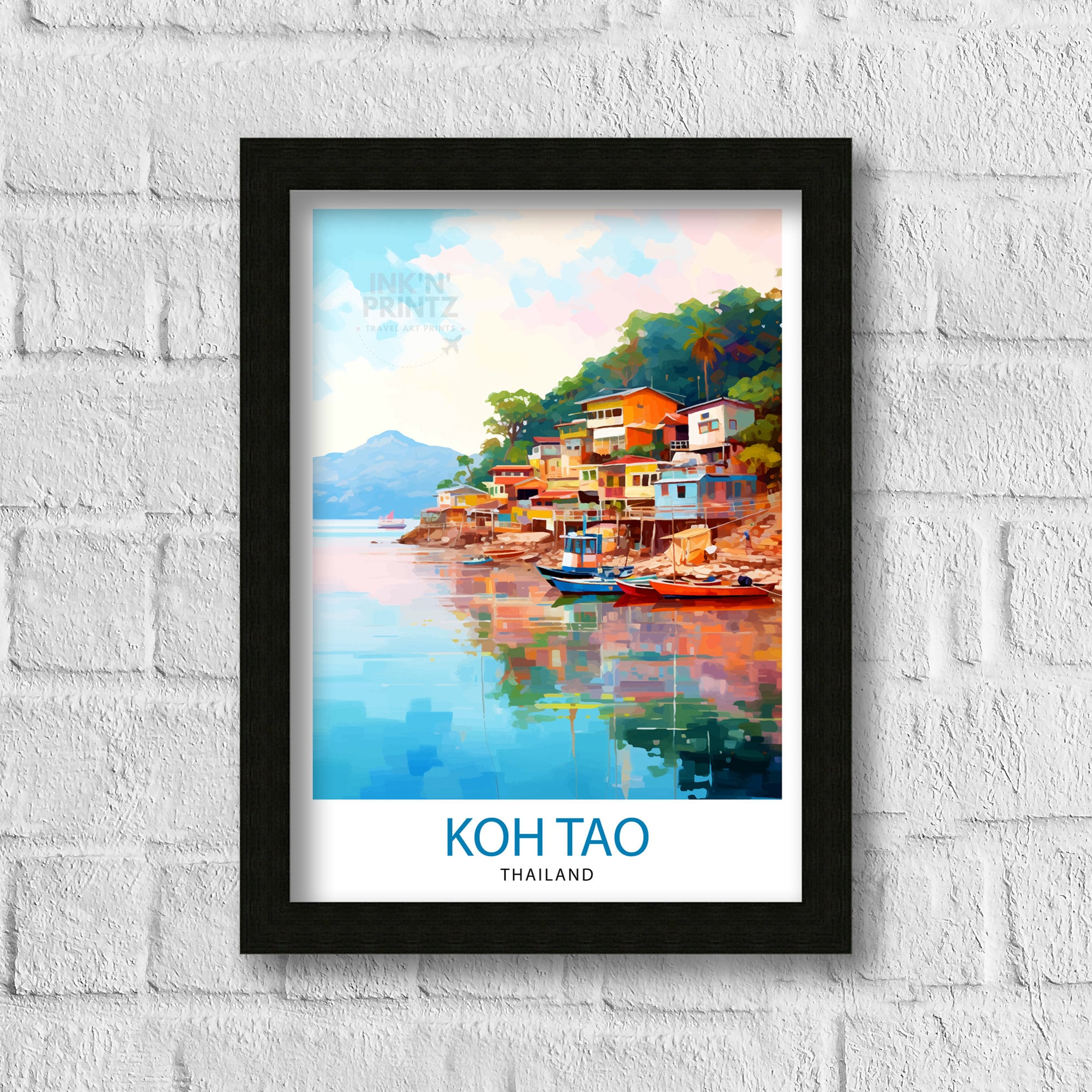 Koh Tao Thailand Travel Print Tropical Island Decor Koh Tao Poster Thailand Travel Prints Beach Art Print Island Illustration Koh Tao Wall