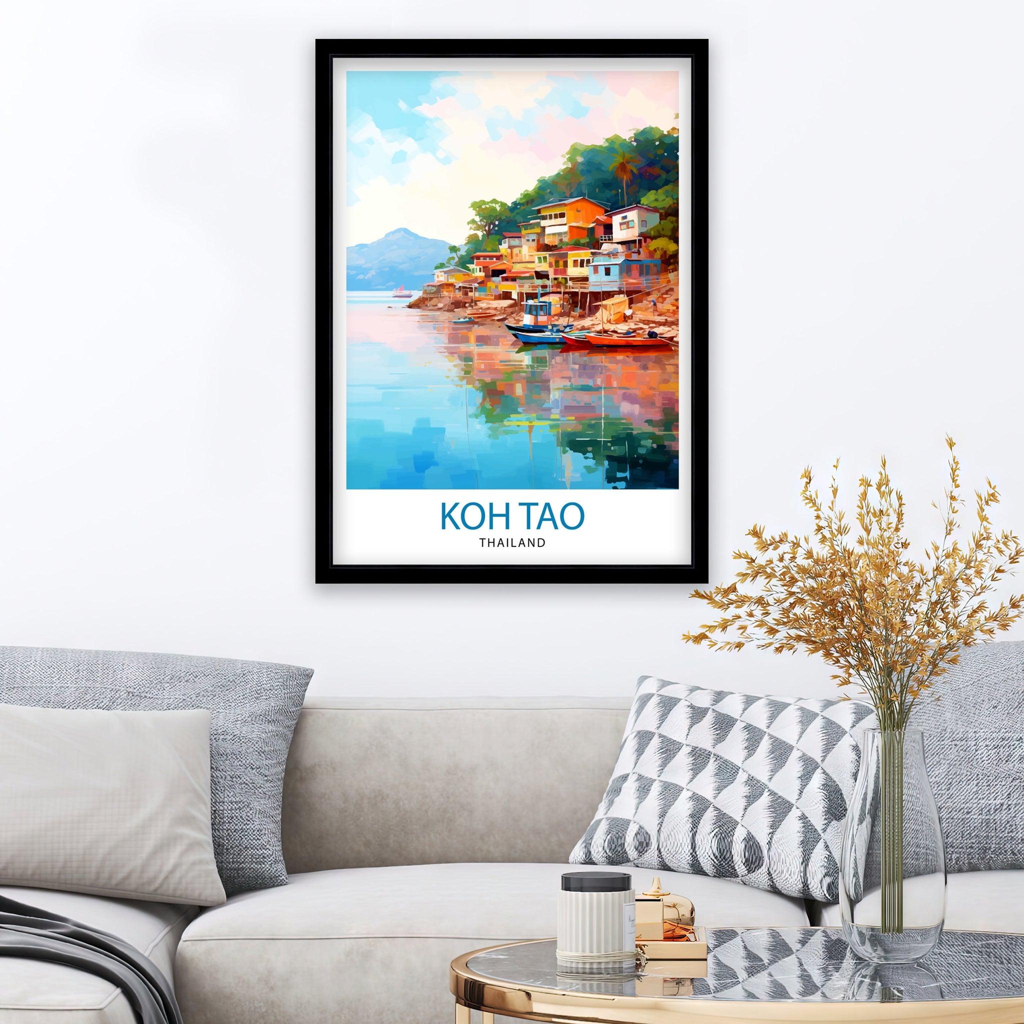 Koh Tao Thailand Travel Print Tropical Island Decor Koh Tao Poster Thailand Travel Prints Beach Art Print Island Illustration Koh Tao Wall
