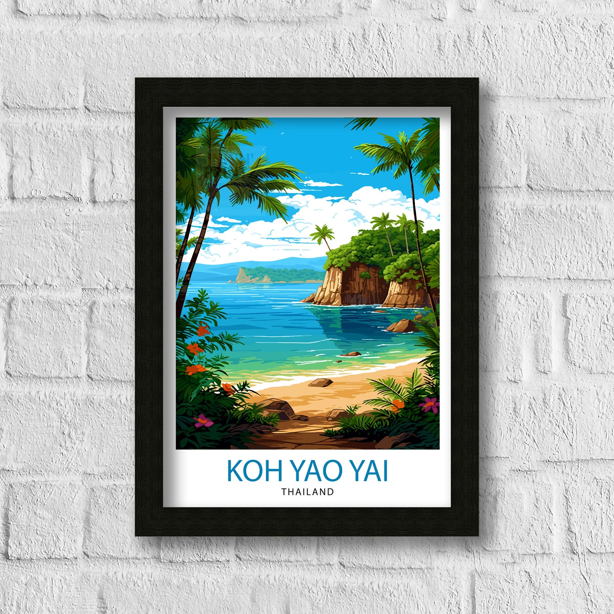 Koh Yao Yai Thailand Travel Print Tropical Wall Decor Koh Yao Yai Island Poster Thailand Travel Prints Beach Art Print Island Illustration