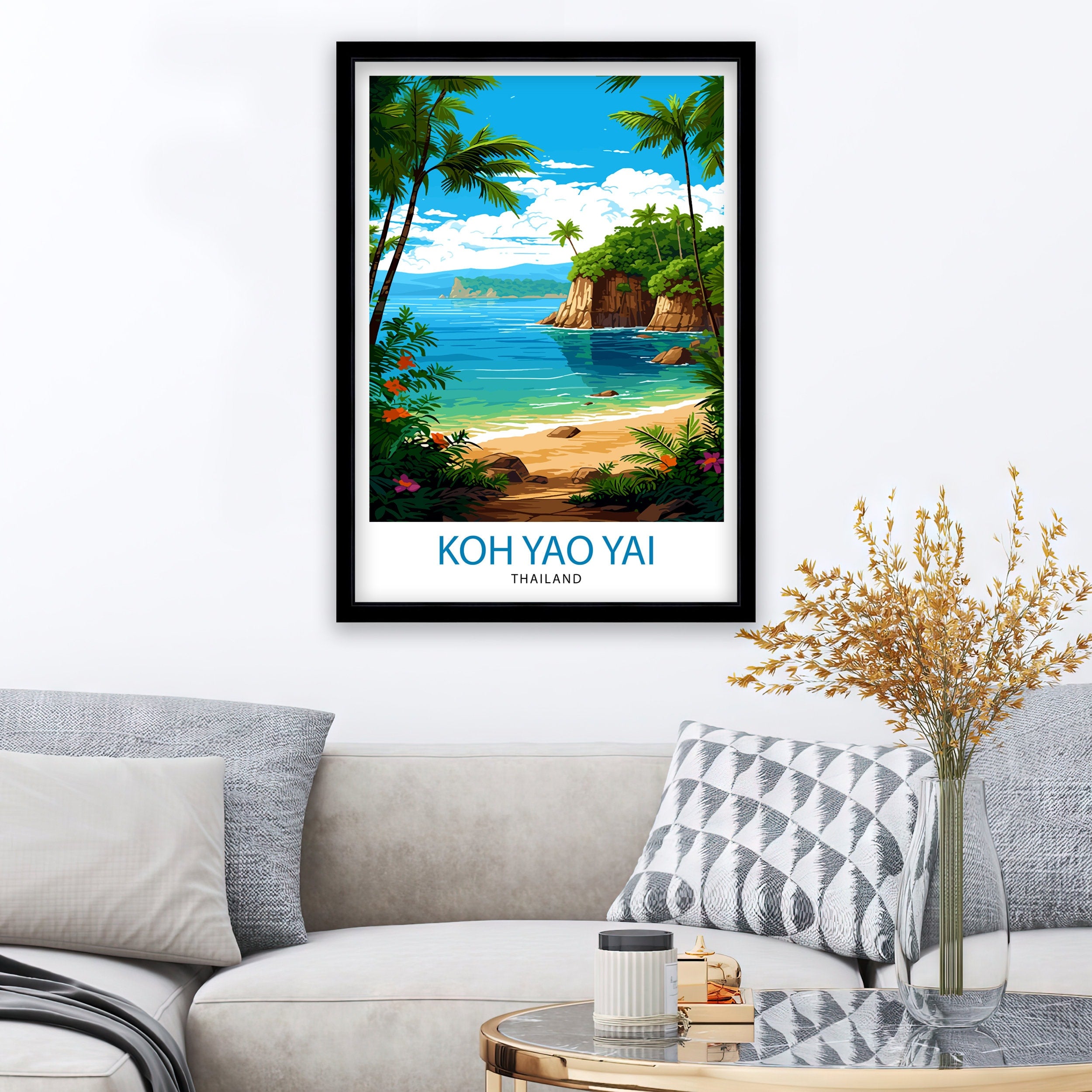 Koh Yao Yai Thailand Travel Print Tropical Wall Decor Koh Yao Yai Island Poster Thailand Travel Prints Beach Art Print Island Illustration
