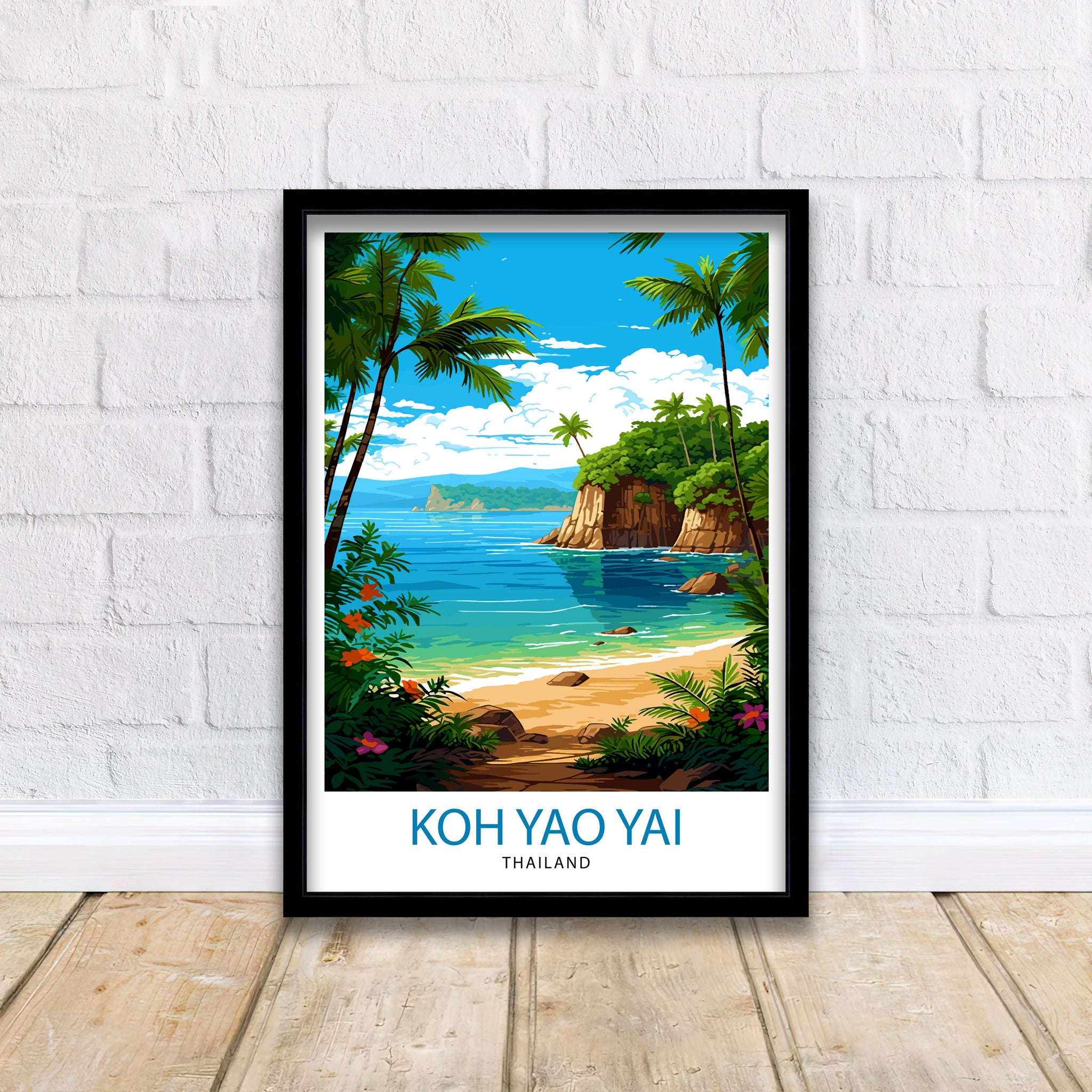 Koh Yao Yai Thailand Travel Print Tropical Wall Decor Koh Yao Yai Island Poster Thailand Travel Prints Beach Art Print Island Illustration