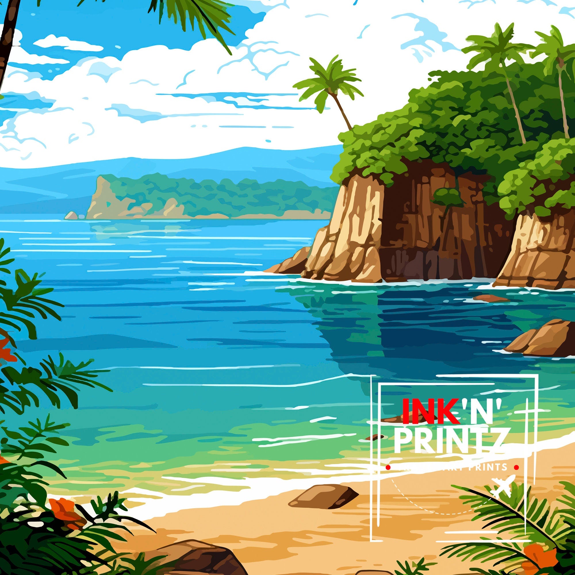 Koh Yao Yai Thailand Travel Print Tropical Wall Decor Koh Yao Yai Island Poster Thailand Travel Prints Beach Art Print Island Illustration