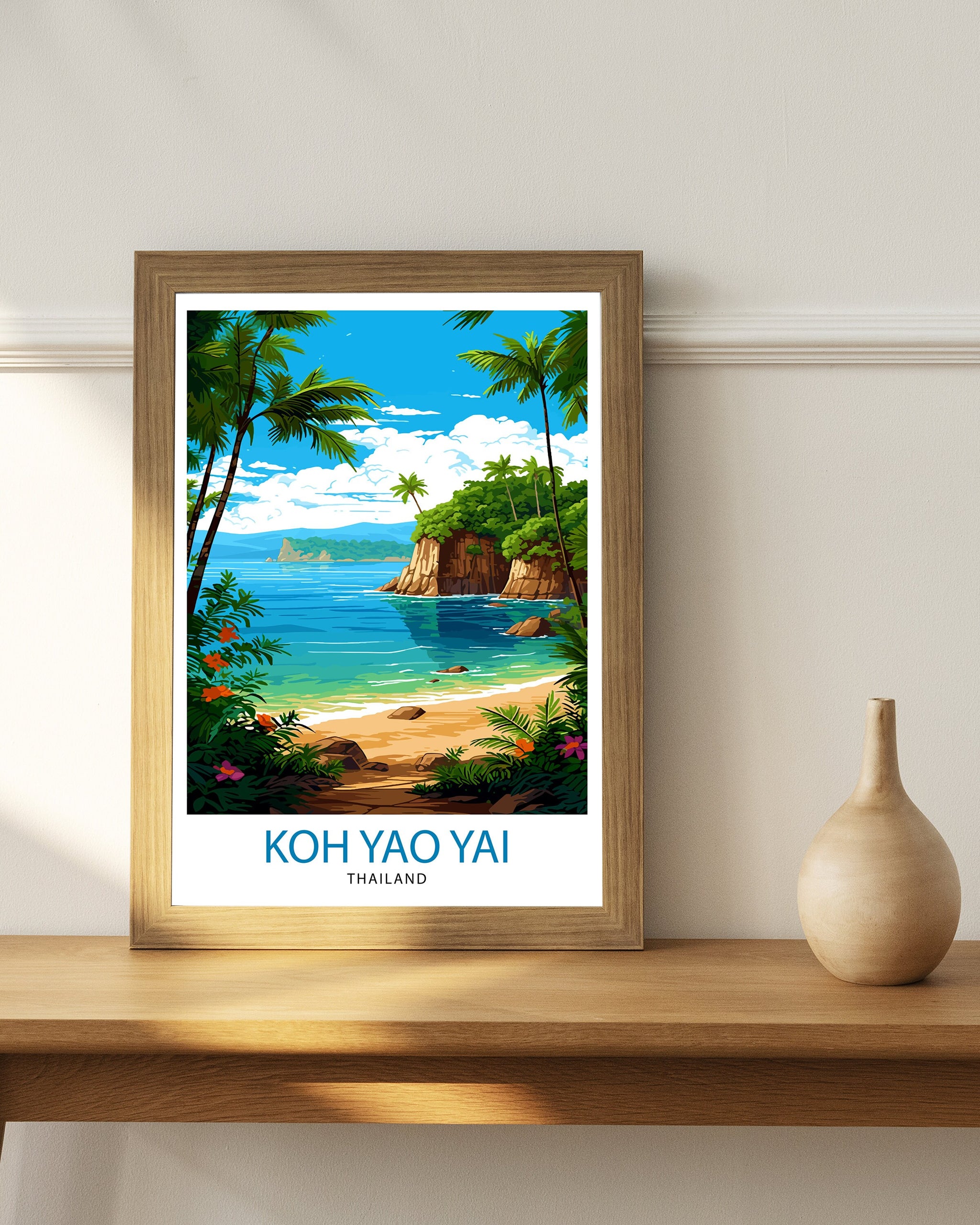 Koh Yao Yai Thailand Travel Print Tropical Wall Decor Koh Yao Yai Island Poster Thailand Travel Prints Beach Art Print Island Illustration