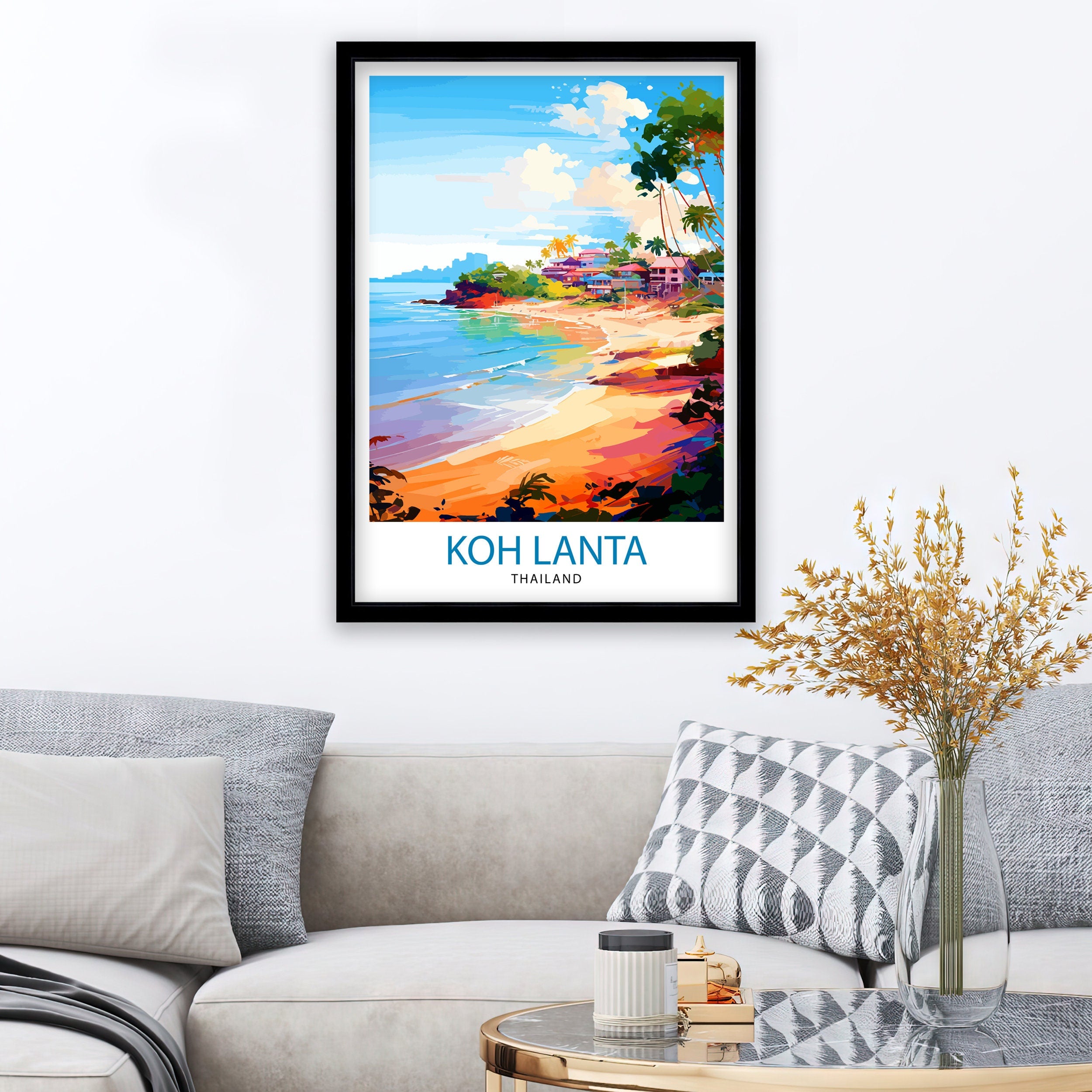 Koh Lanta Thailand Travel Print Tropical Island Wall Decor Koh Lanta Poster Thailand Travel Prints Beach Art Print Koh Lanta Illustration