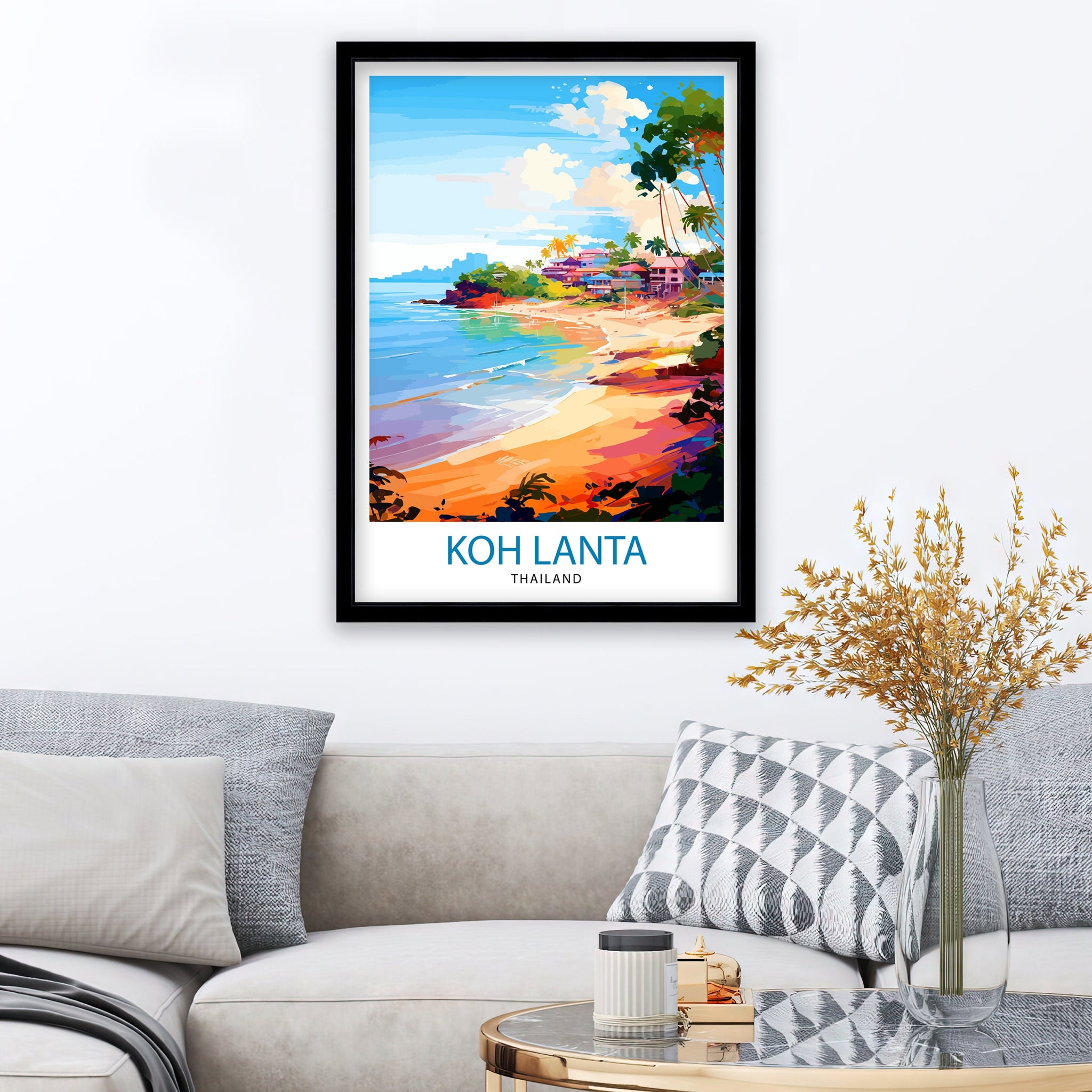 Koh Lanta Thailand Travel Print Tropical Island Wall Decor Koh Lanta Poster Thailand Travel Prints Beach Art Print Koh Lanta Illustration