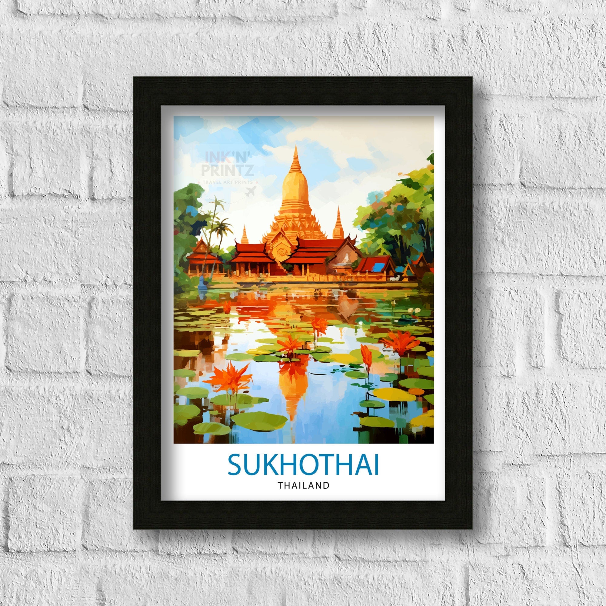 Sukhothai Thailand Travel Print Sukhothai Wall Decor Sukhothai Poster Thailand Travel Prints Sukhothai Art Print Sukhothai Illustration