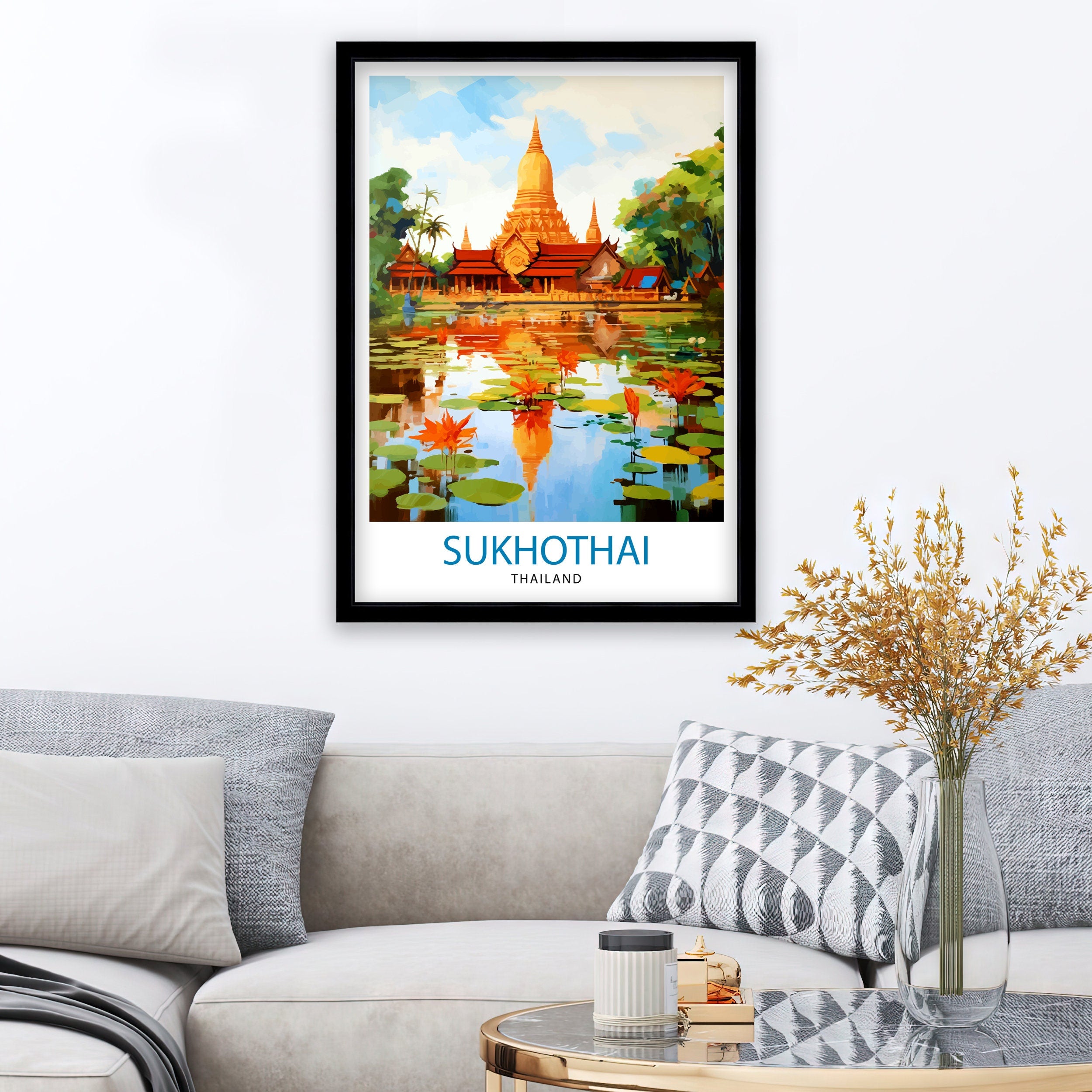Sukhothai Thailand Travel Print Sukhothai Wall Decor Sukhothai Poster Thailand Travel Prints Sukhothai Art Print Sukhothai Illustration